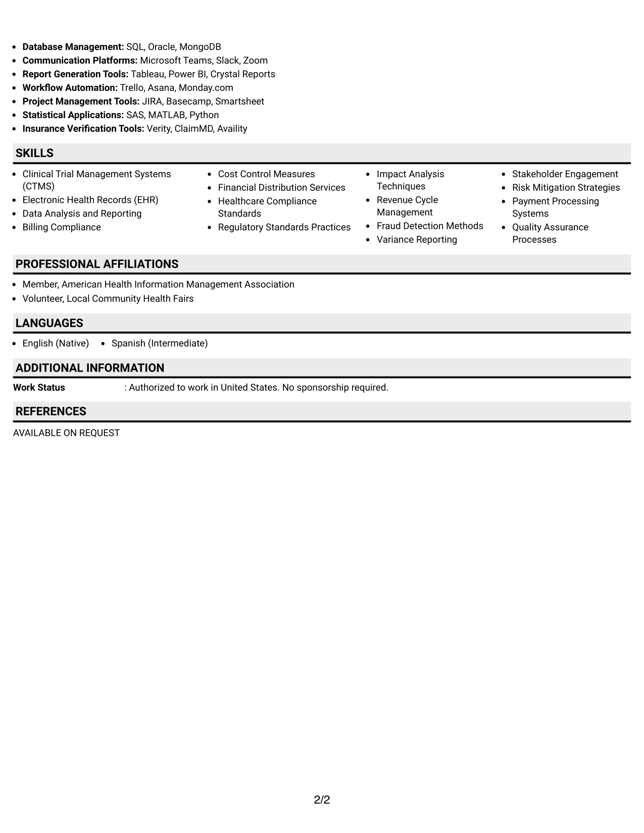 Resume Example Page 2