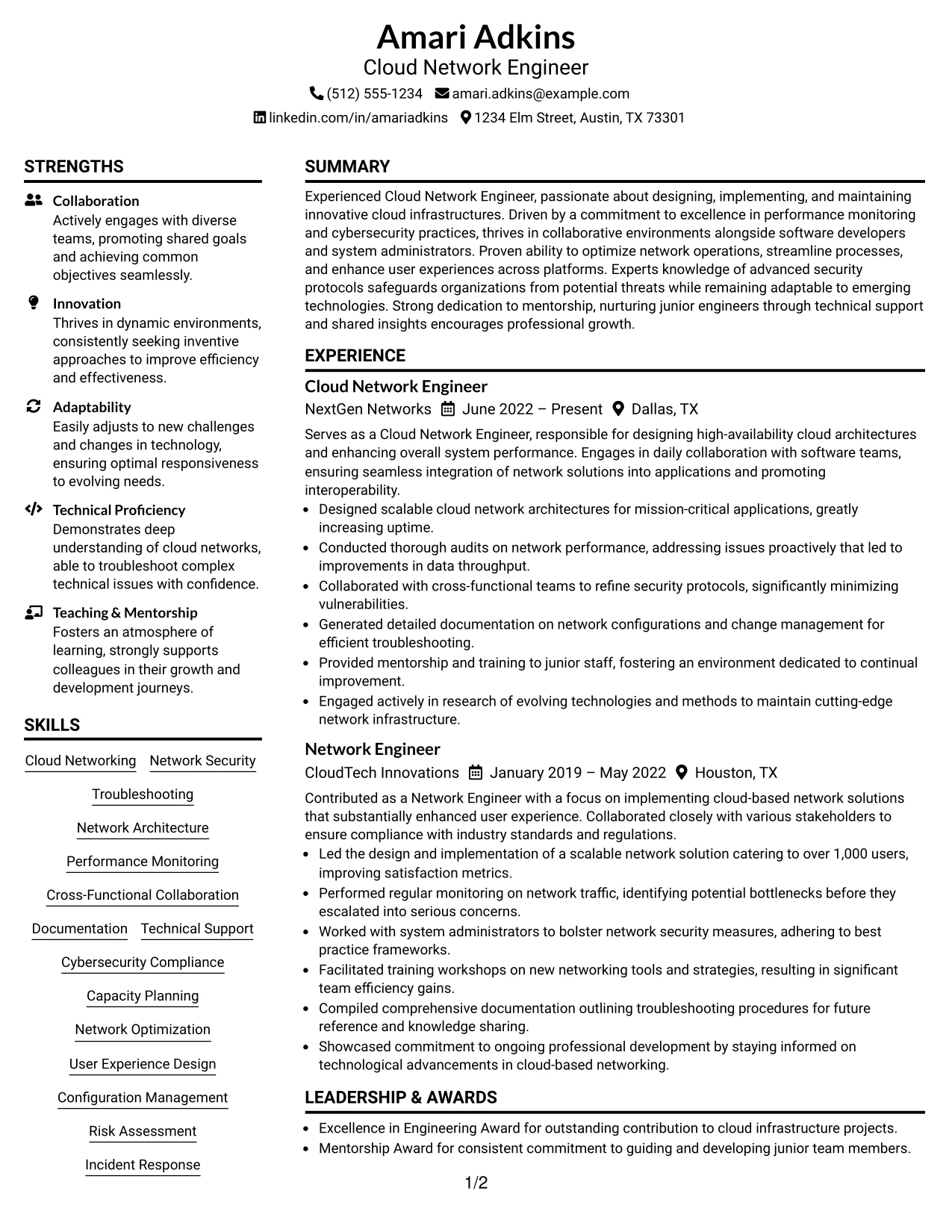 Resume Example Page 1
