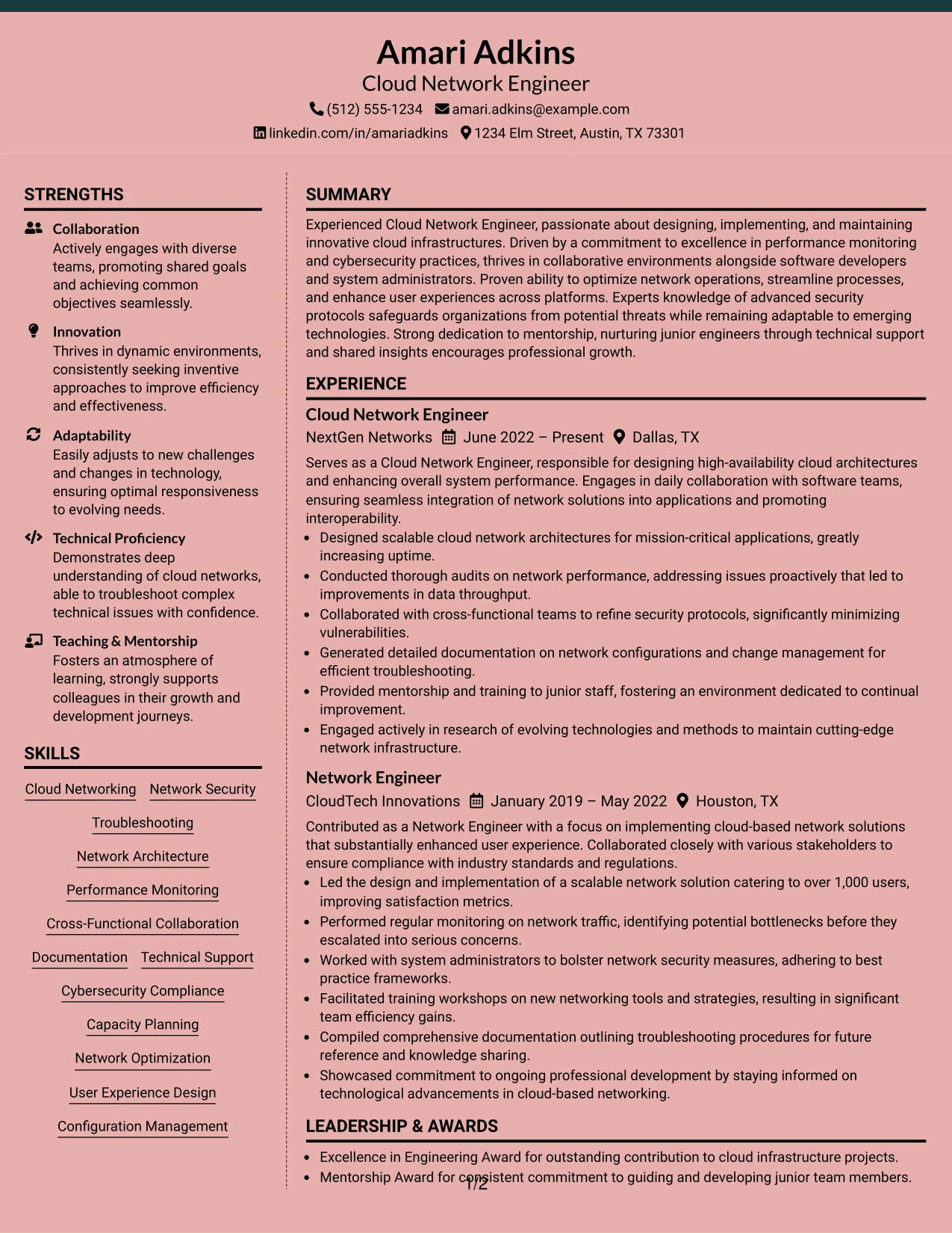 Resume Example Page 1