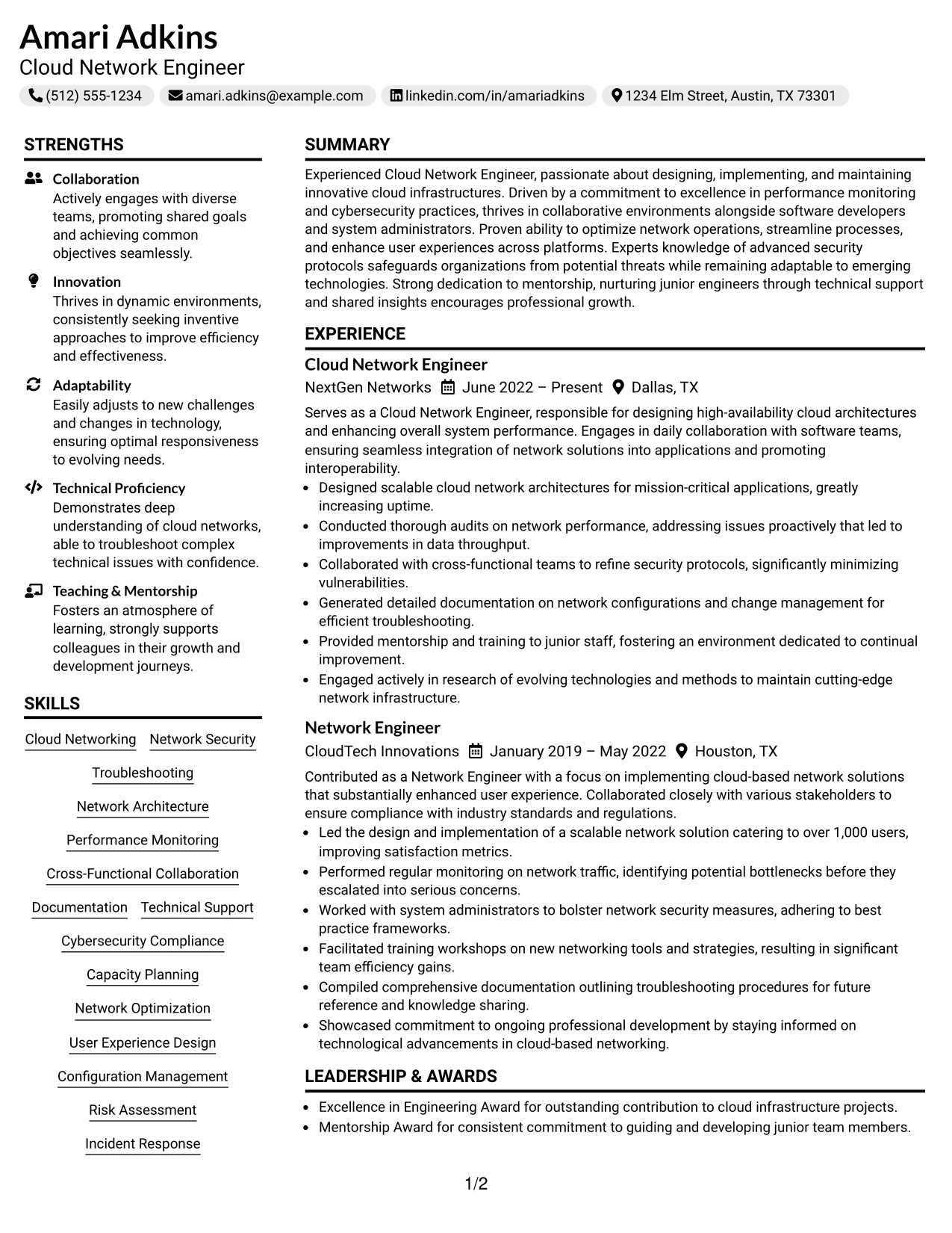 Resume Example Page 1
