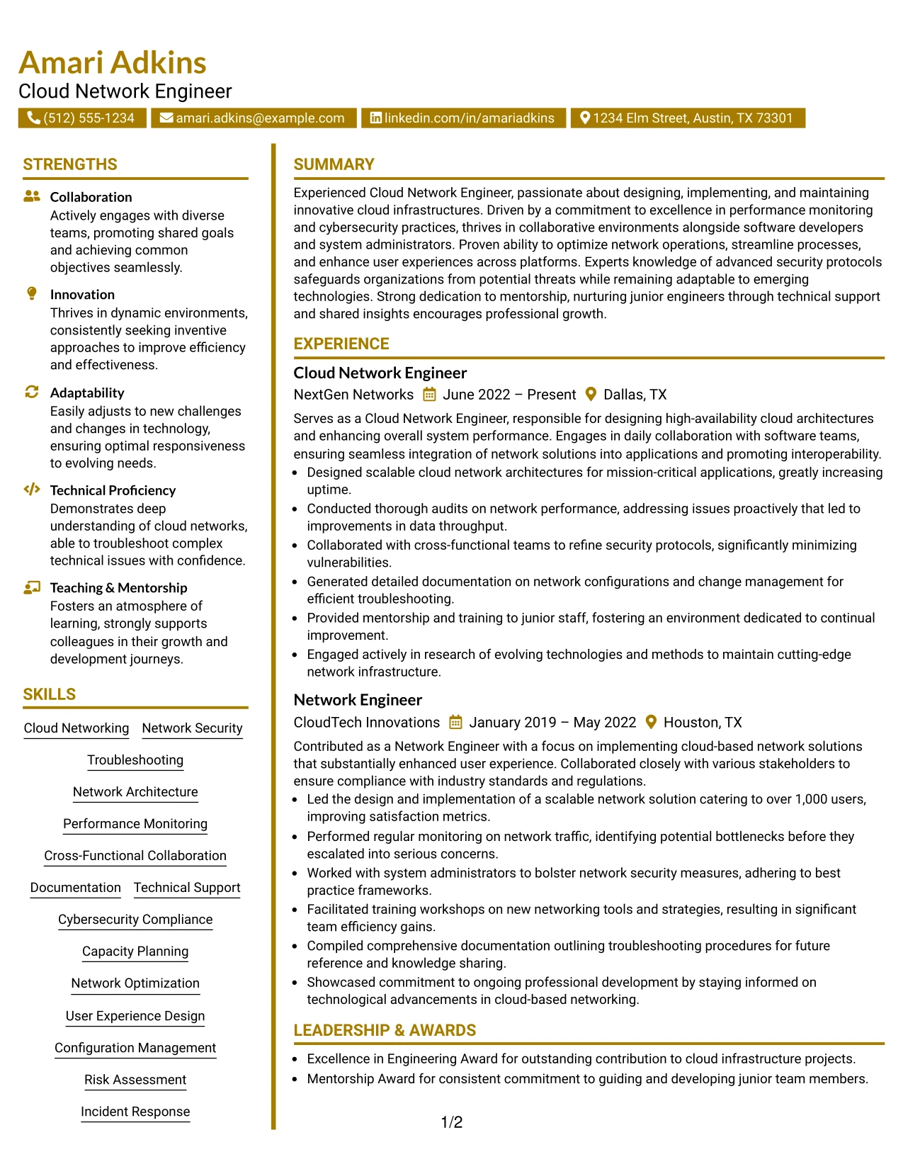 Resume Example Page 1
