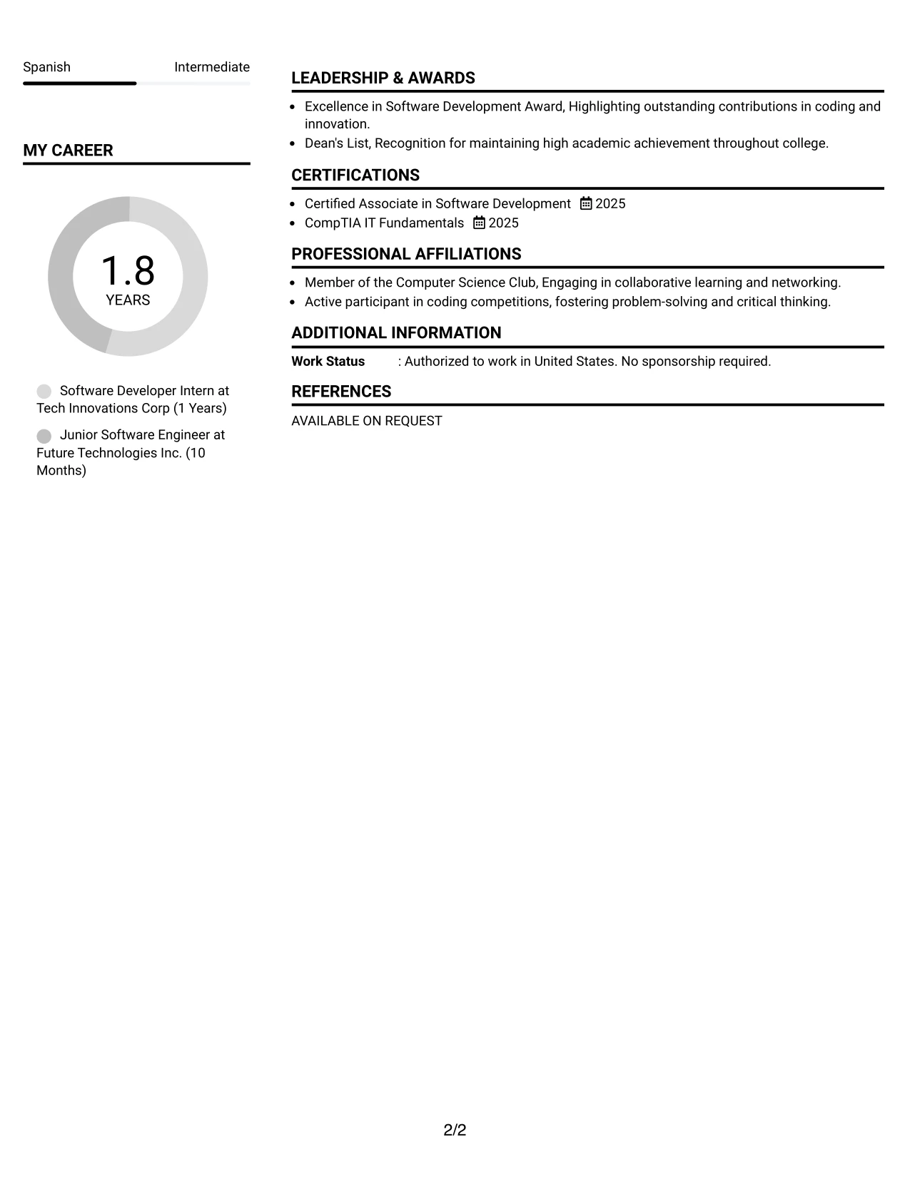 Resume Example Page 2