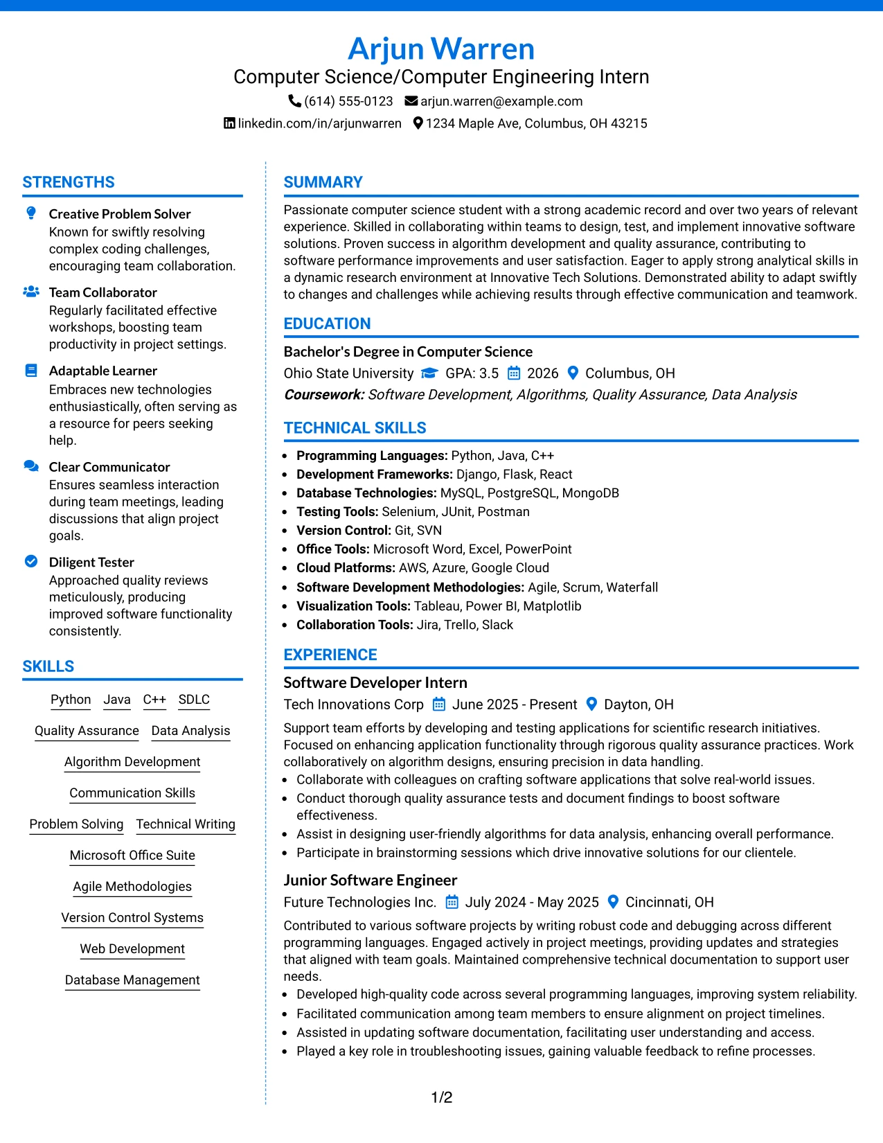 Resume Example Page 1