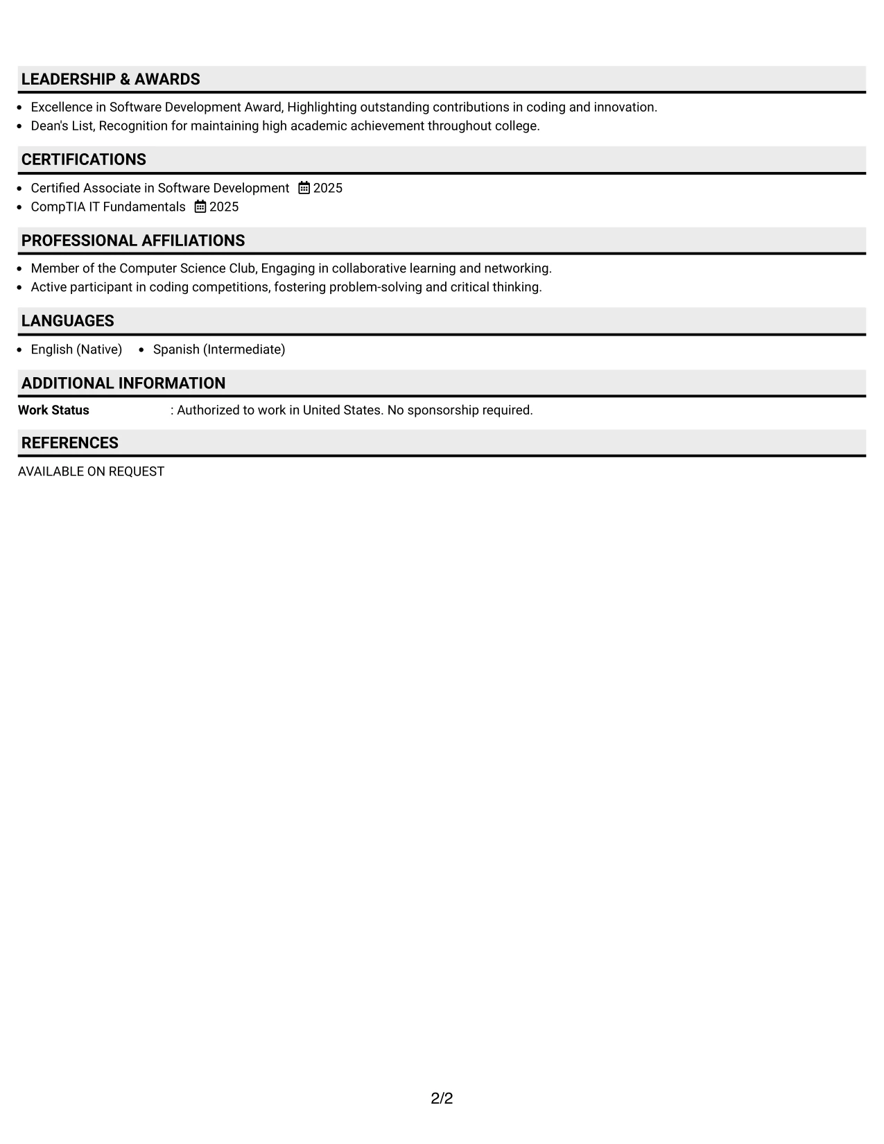 Resume Example Page 2