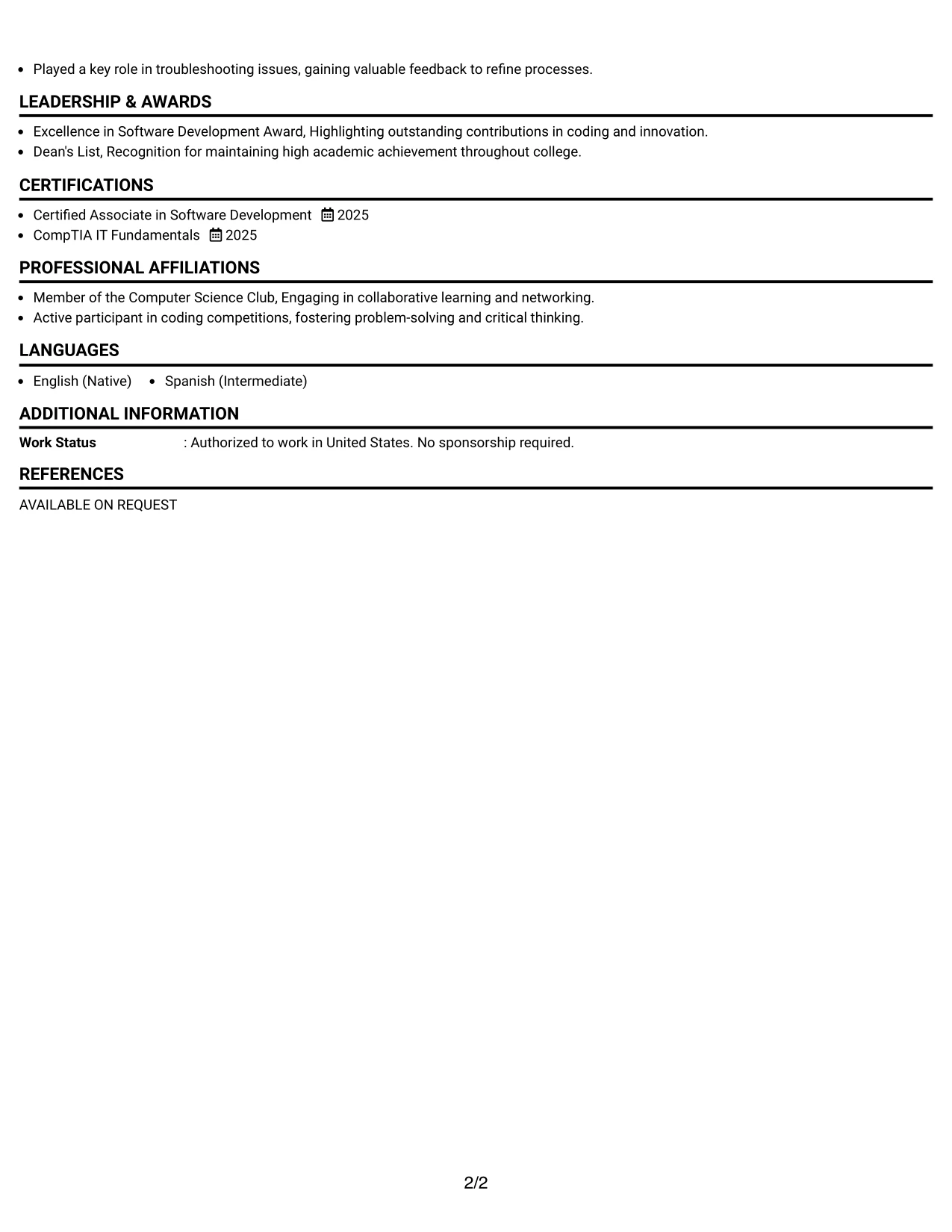 Resume Example Page 2