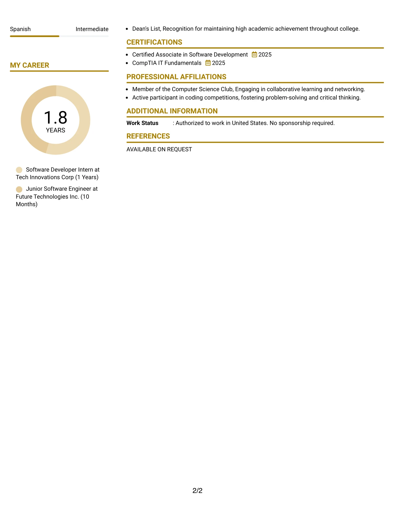 Resume Example Page 2