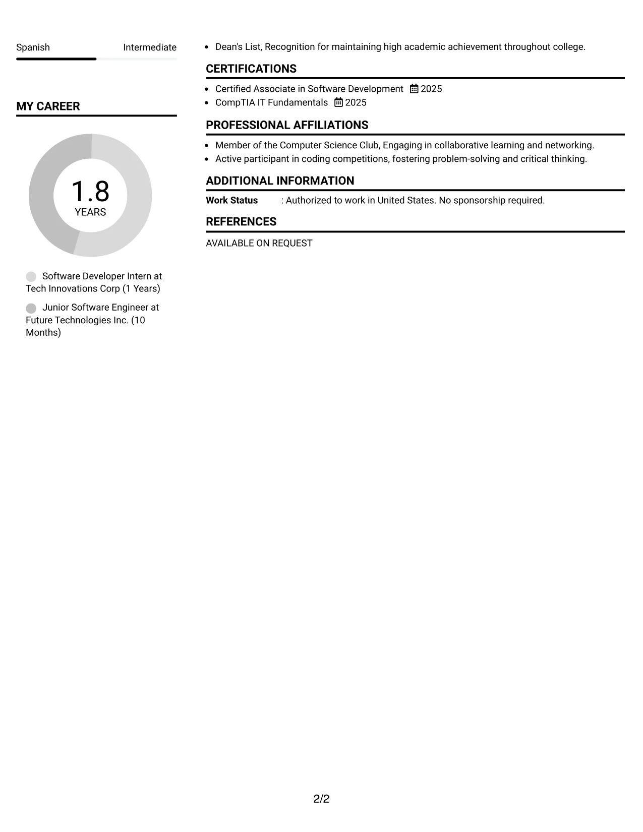 Resume Example Page 2