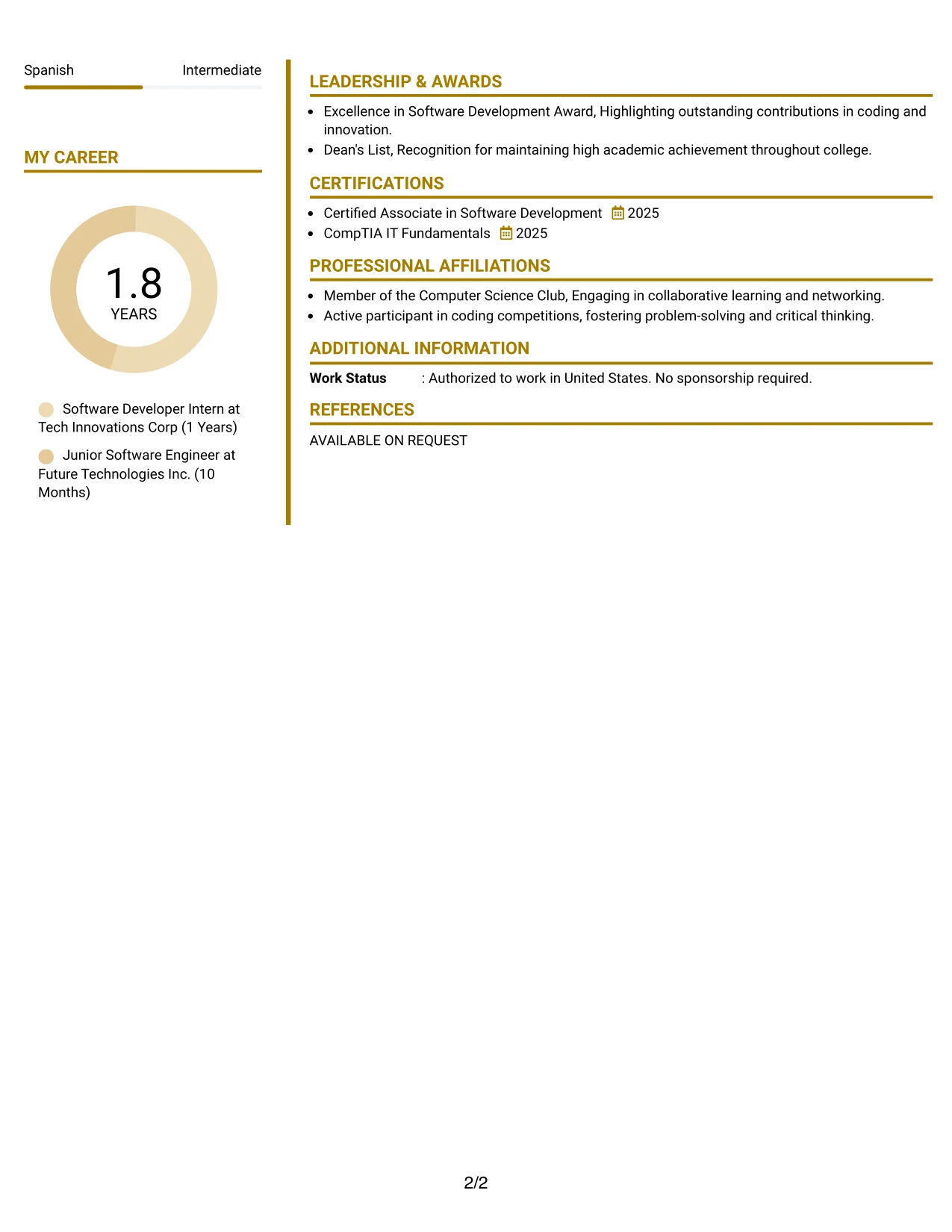 Resume Example Page 2