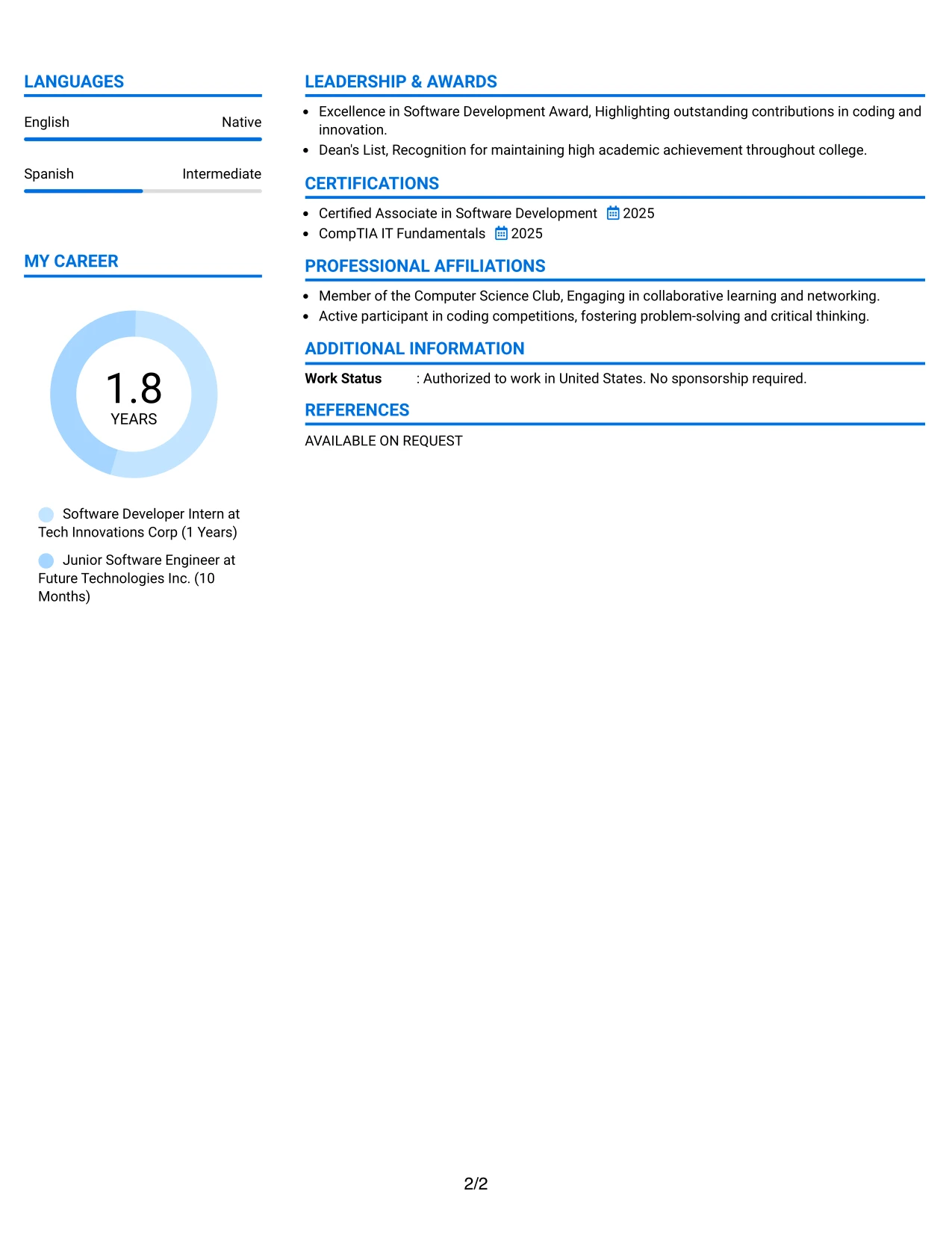 Resume Example Page 2