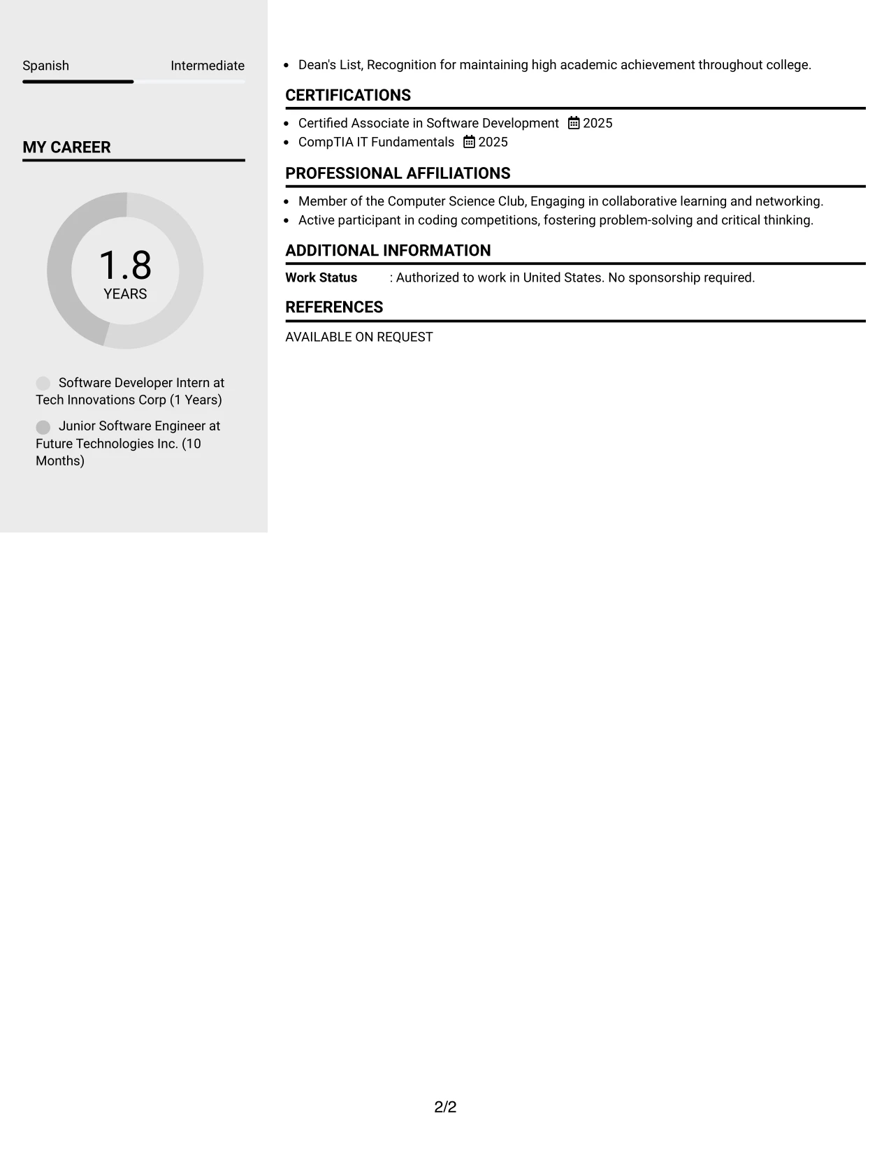 Resume Example Page 2