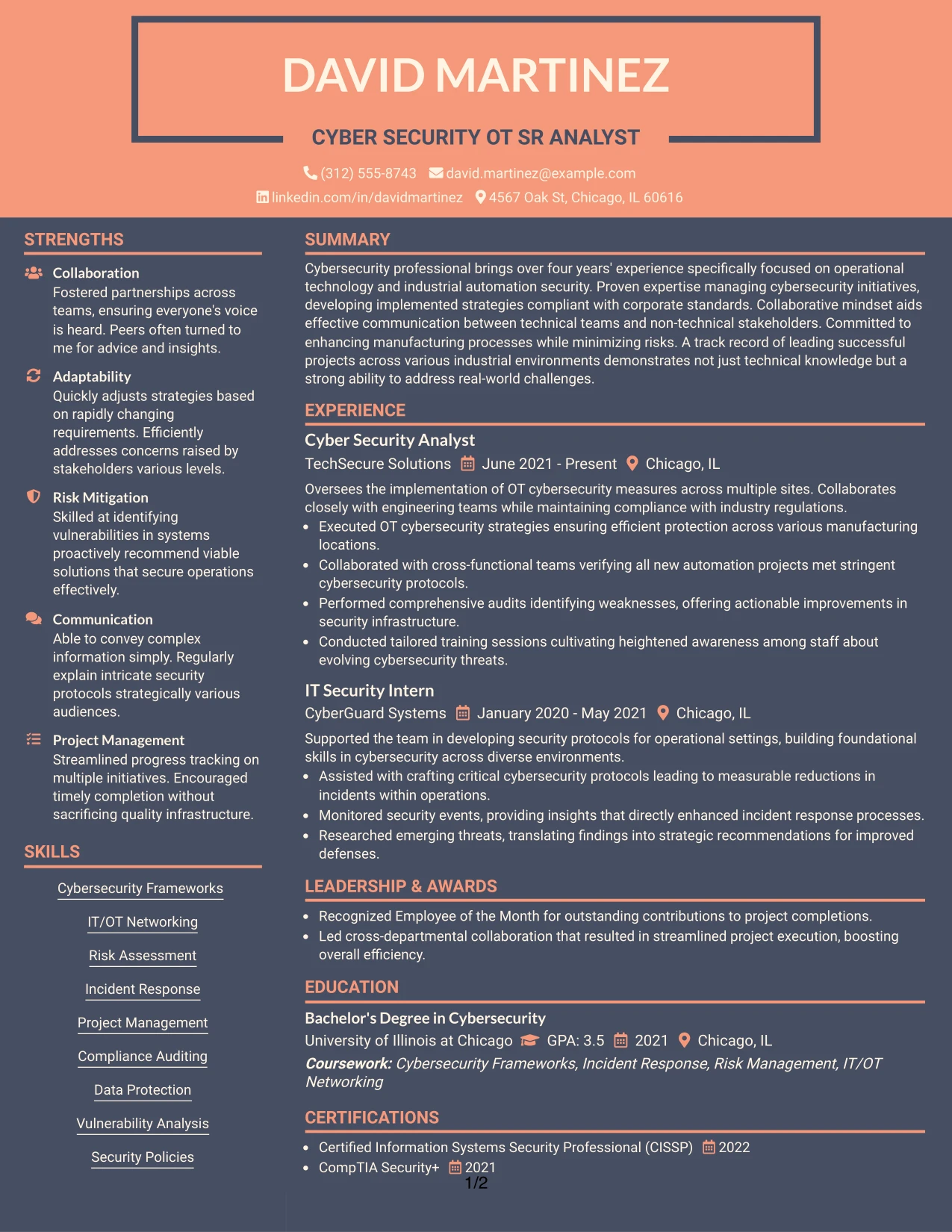 Resume Example Page 1