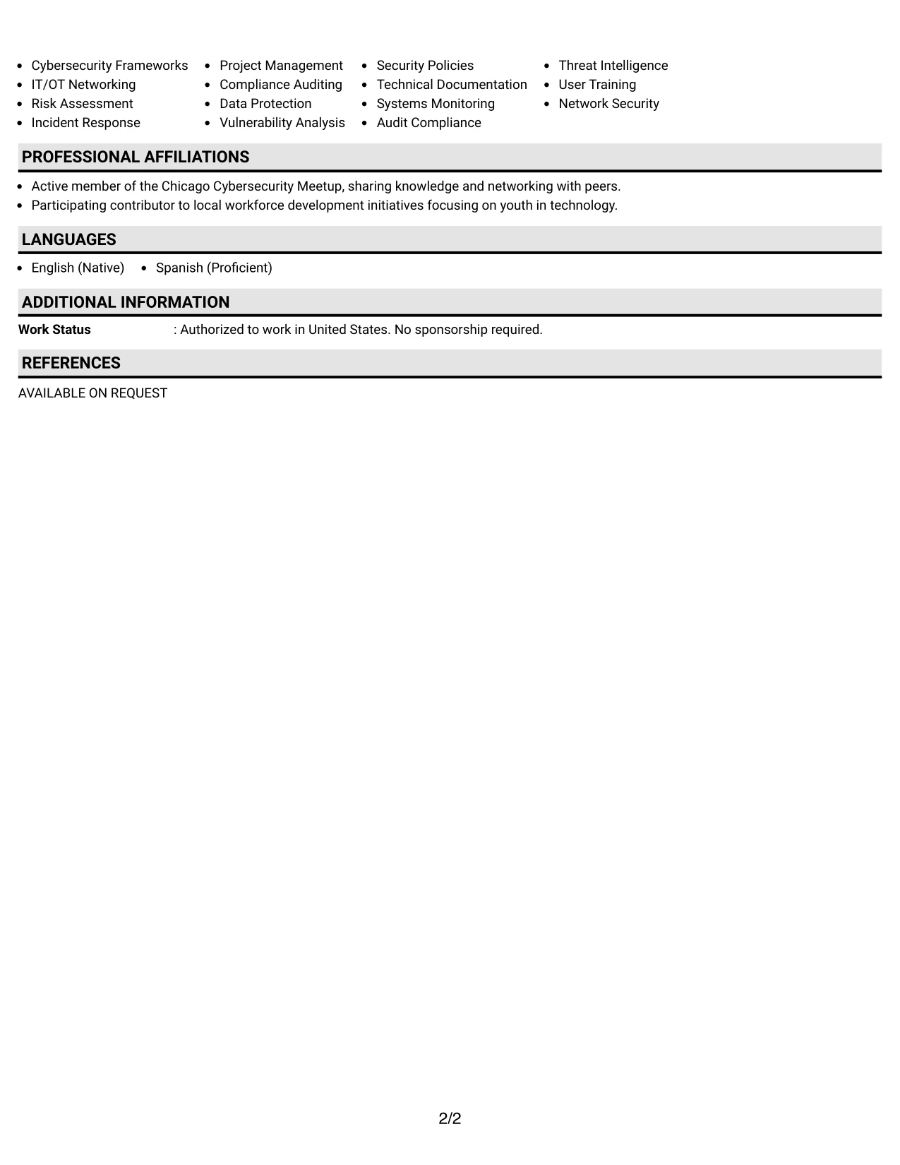 Resume Example Page 2