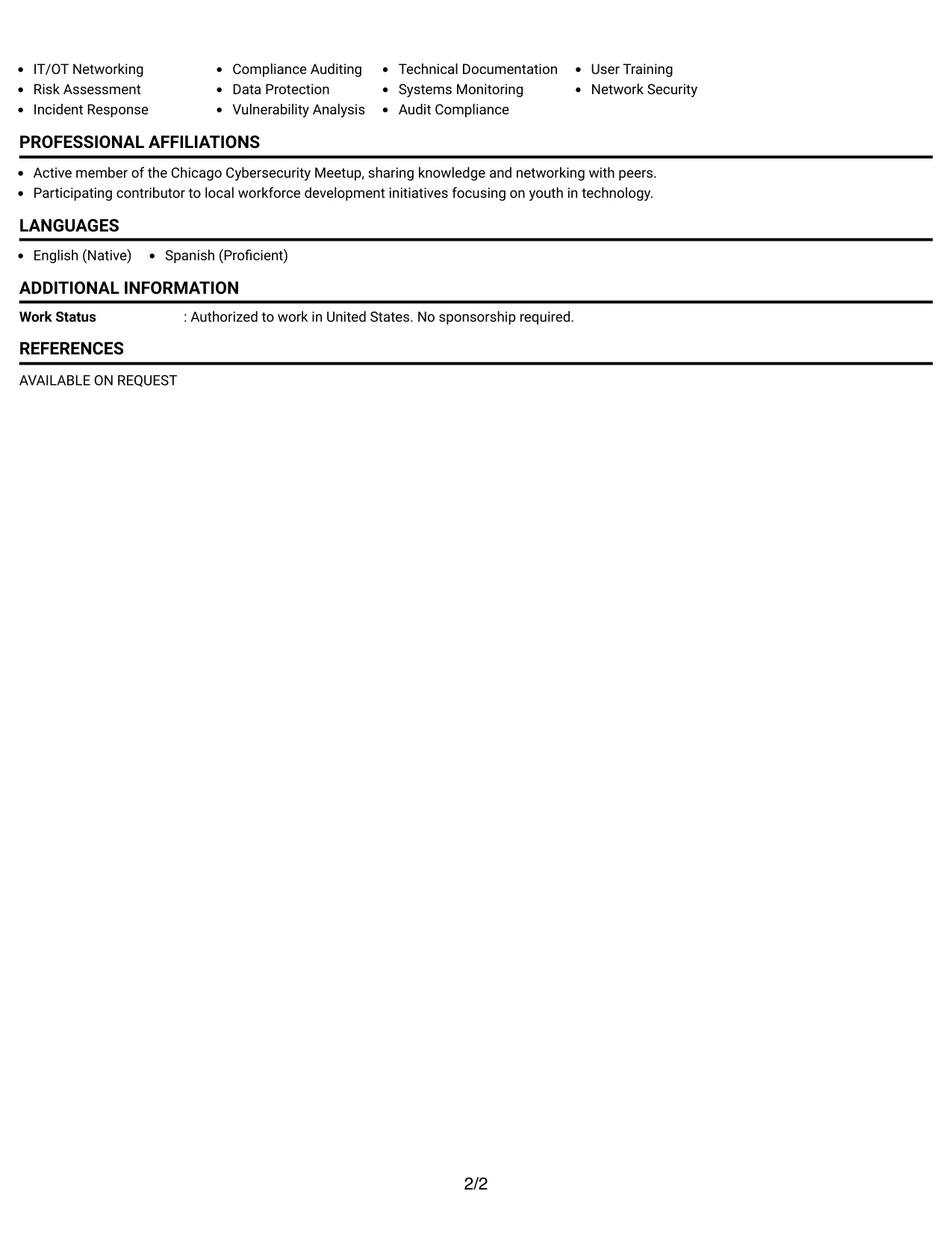 Resume Example Page 2