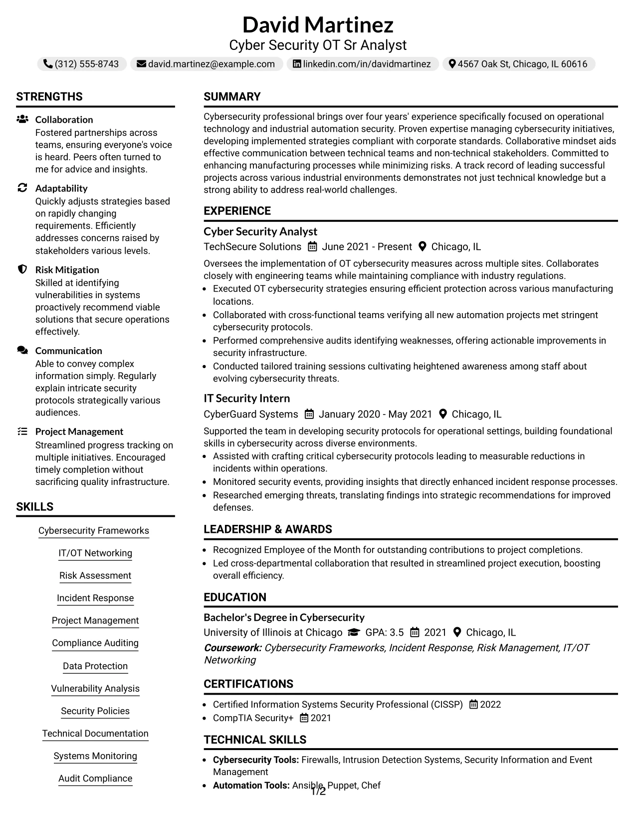 Resume Example Page 1