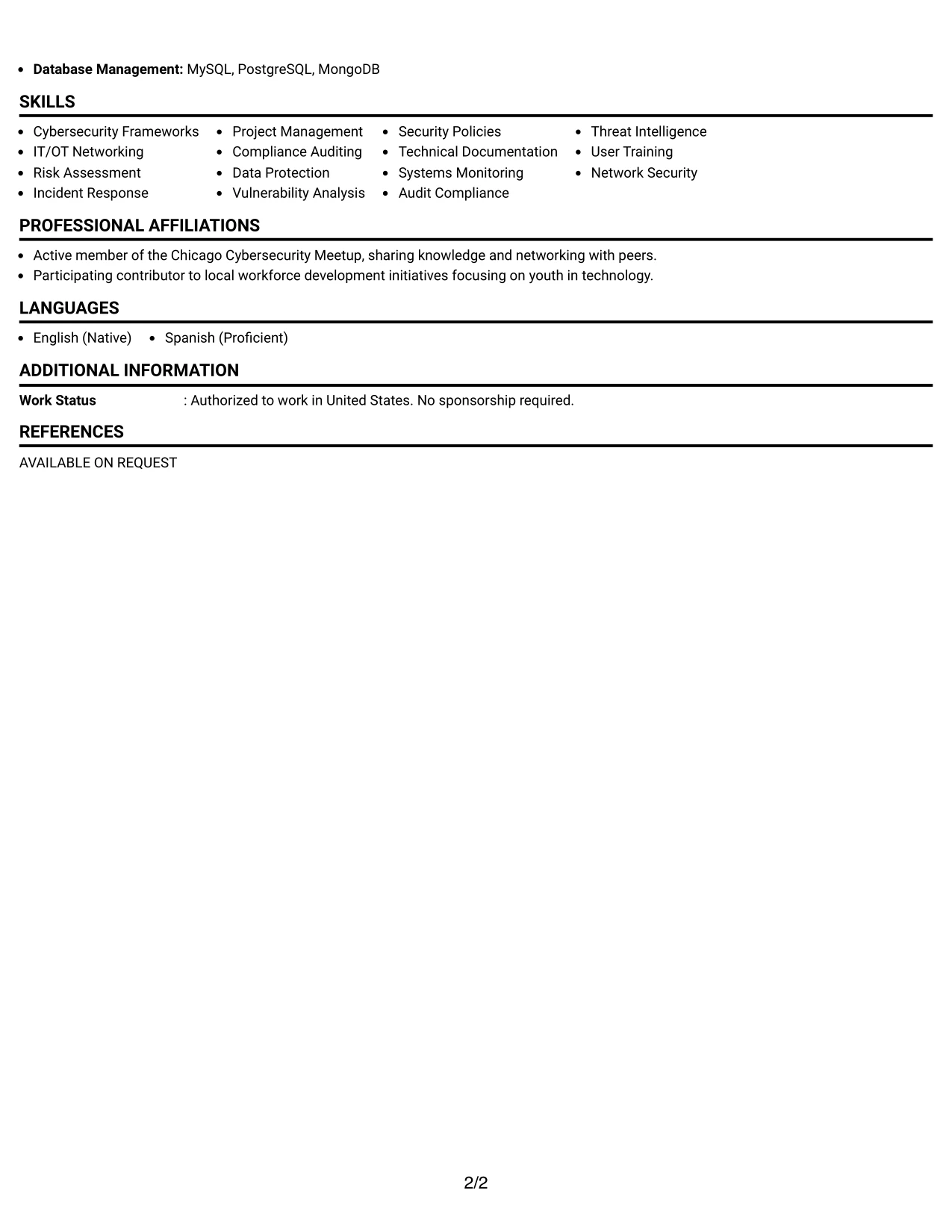 Resume Example Page 2