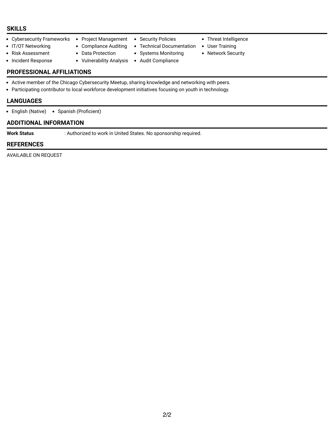 Resume Example Page 2
