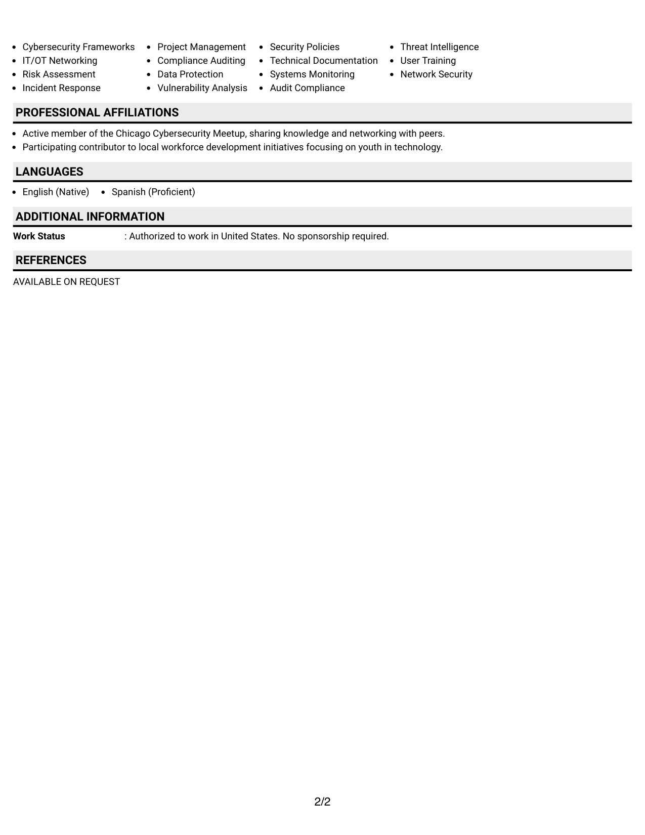 Resume Example Page 2