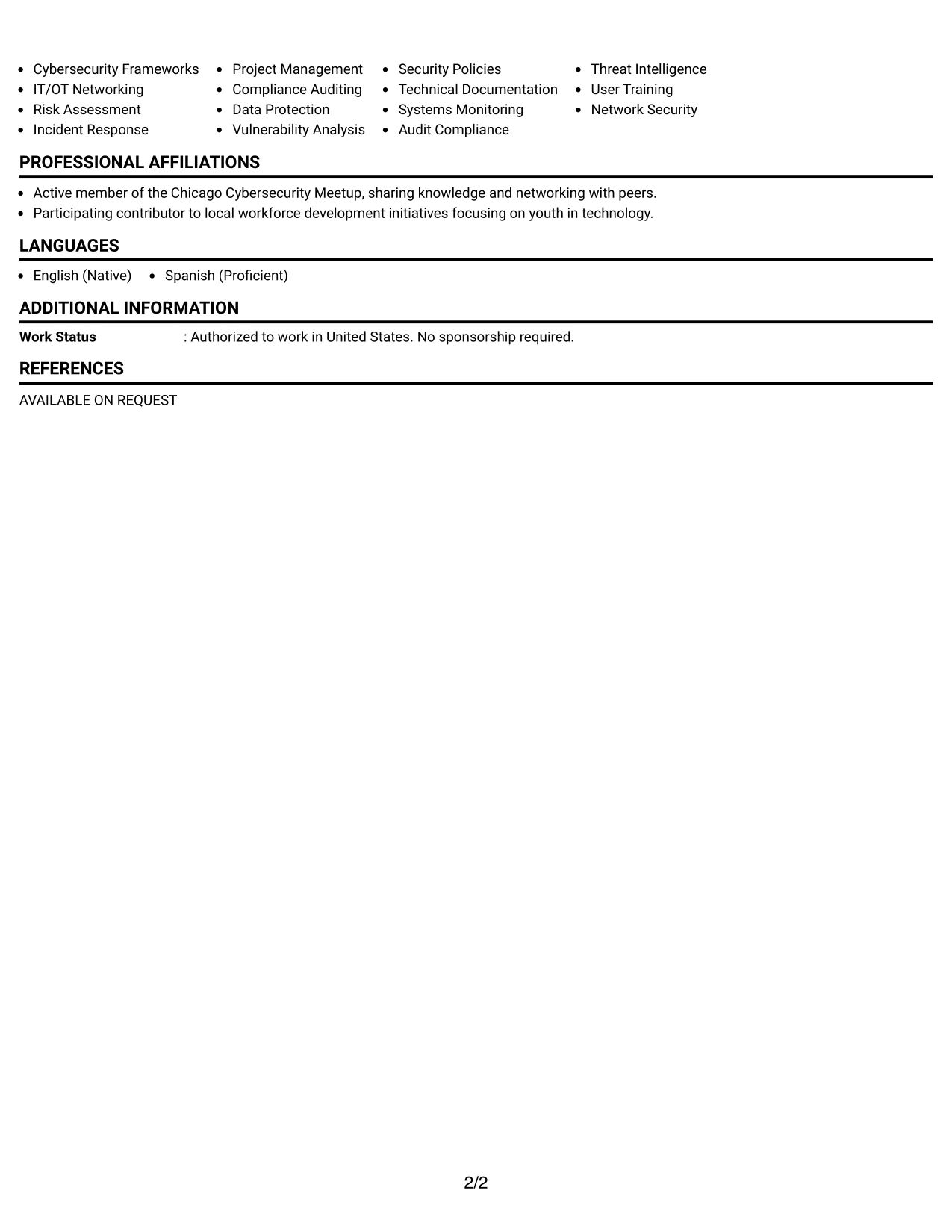 Resume Example Page 2