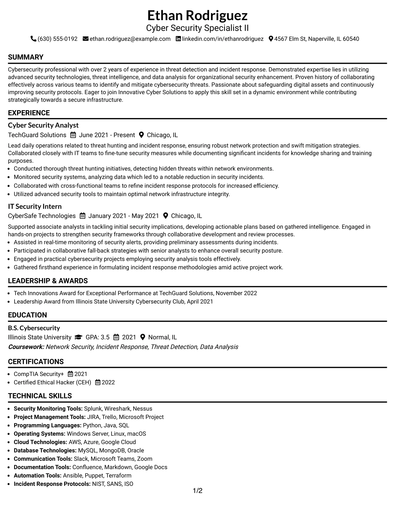 Resume Example Page 1