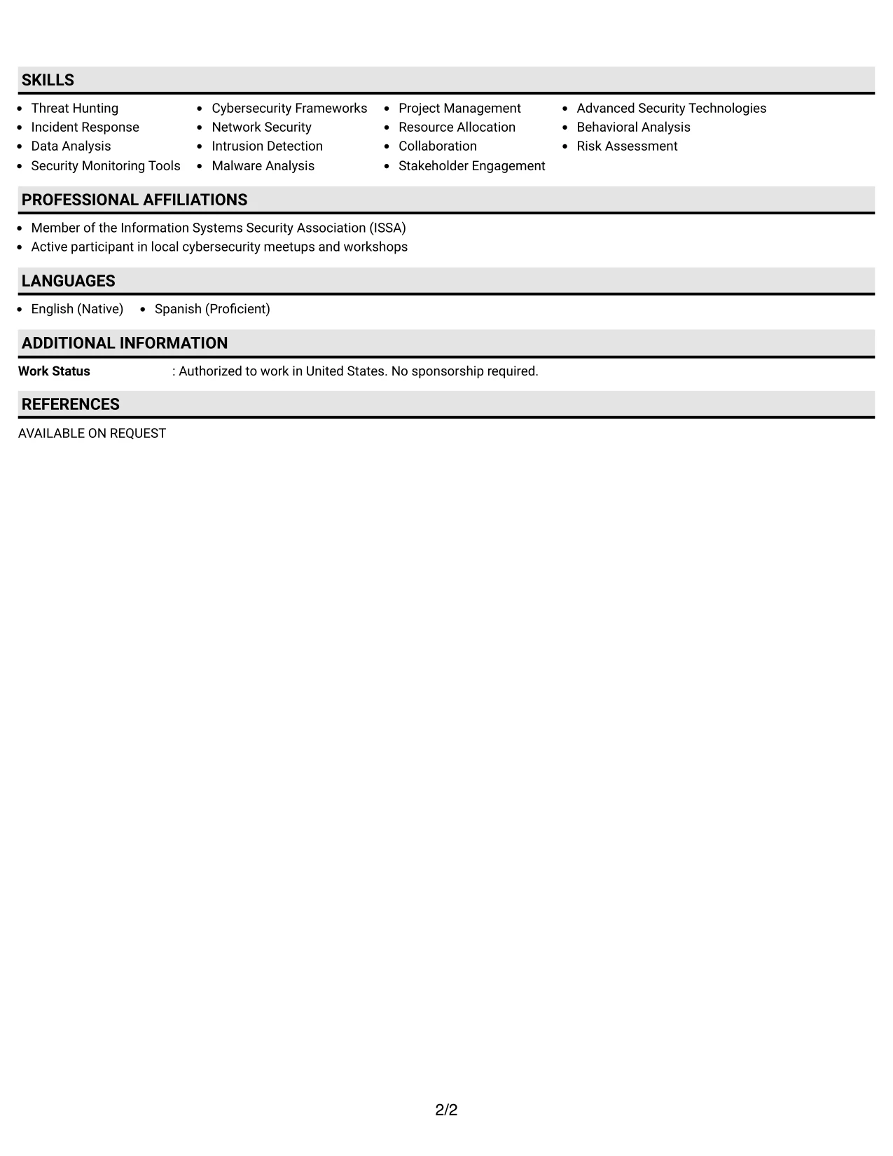 Resume Example Page 2