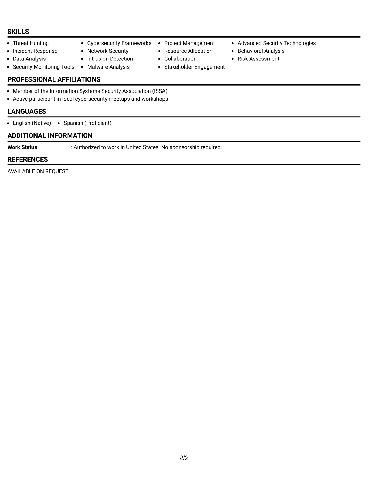 Resume Example Page 2