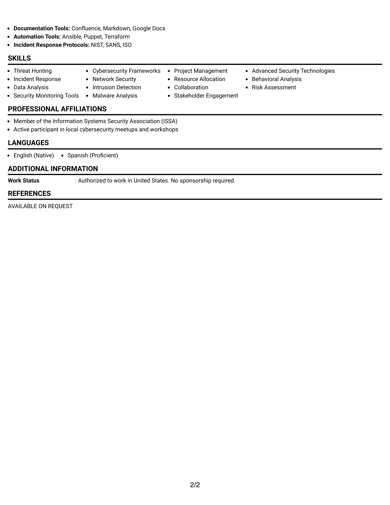 Resume Example Page 2