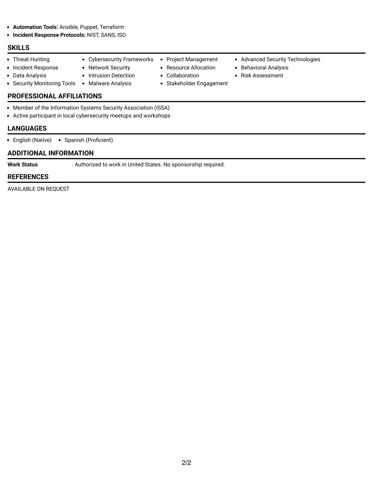 Resume Example Page 2