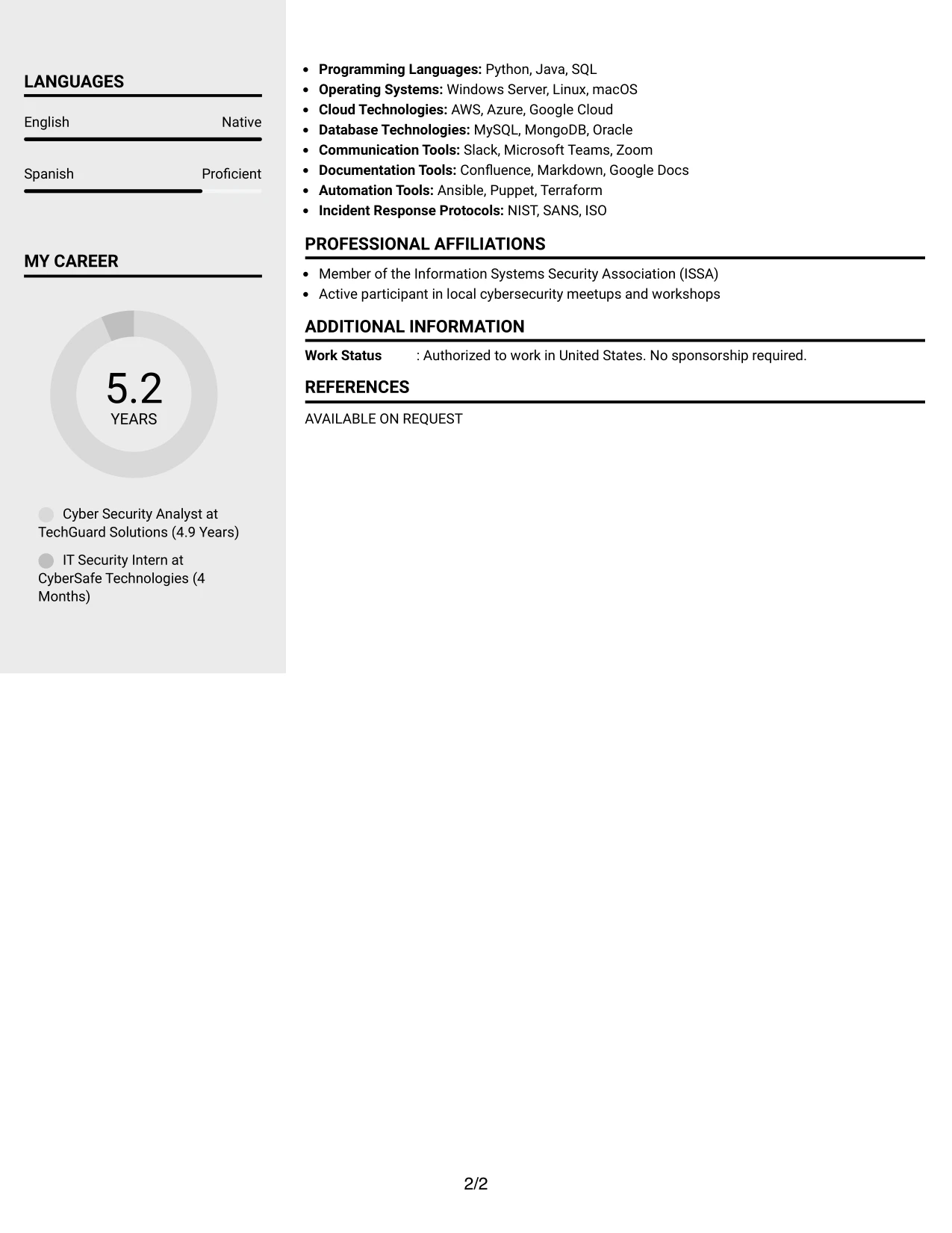 Resume Example Page 2