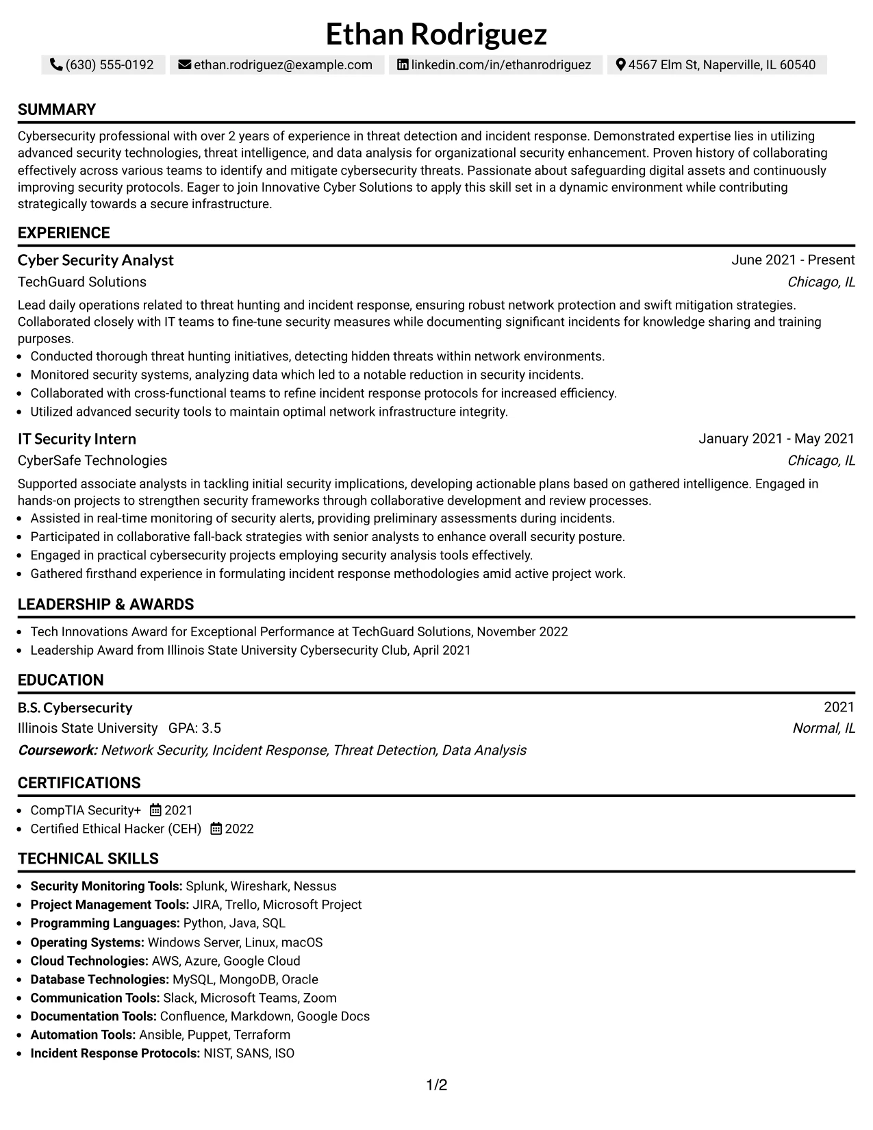 Resume Example Page 1
