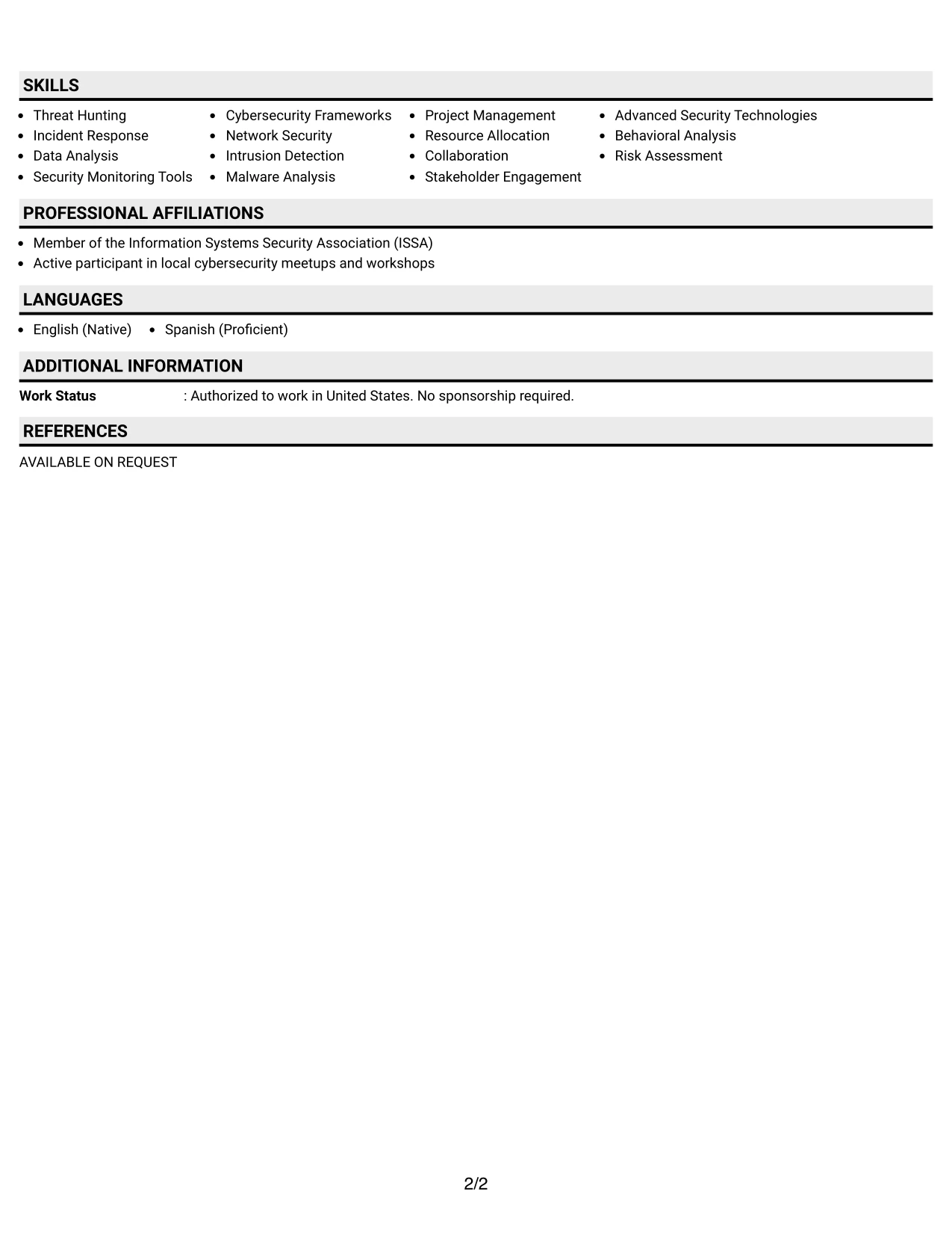 Resume Example Page 2