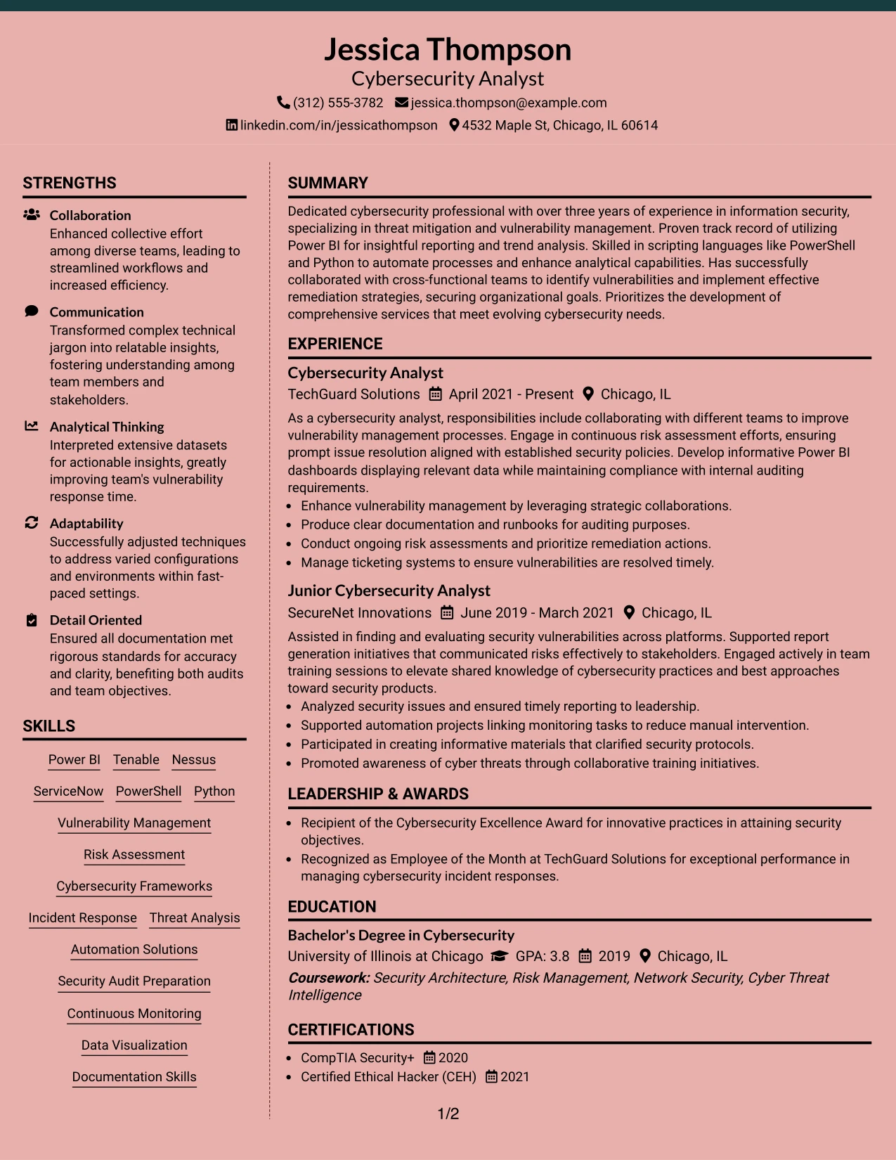 Resume Example Page 1