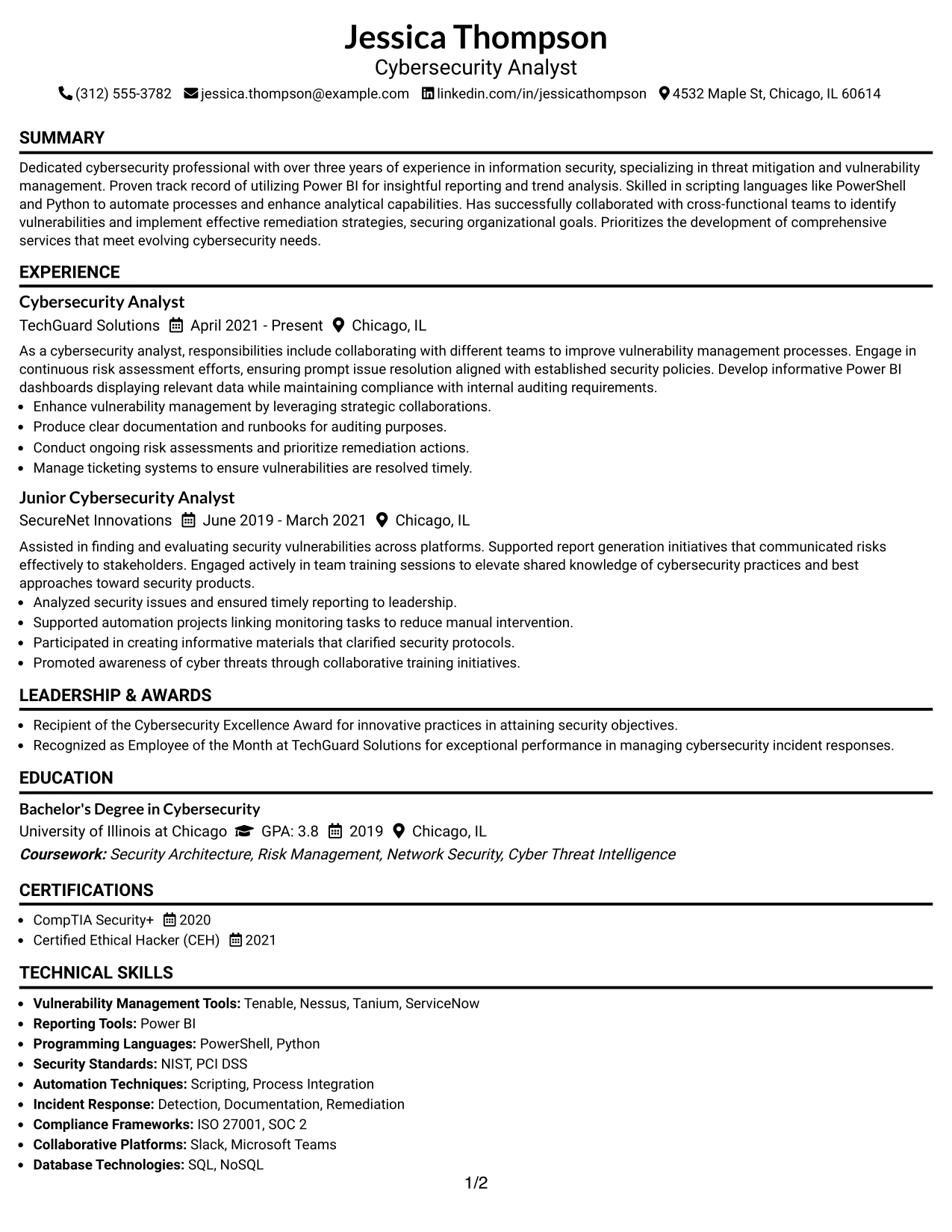 Resume Example Page 1