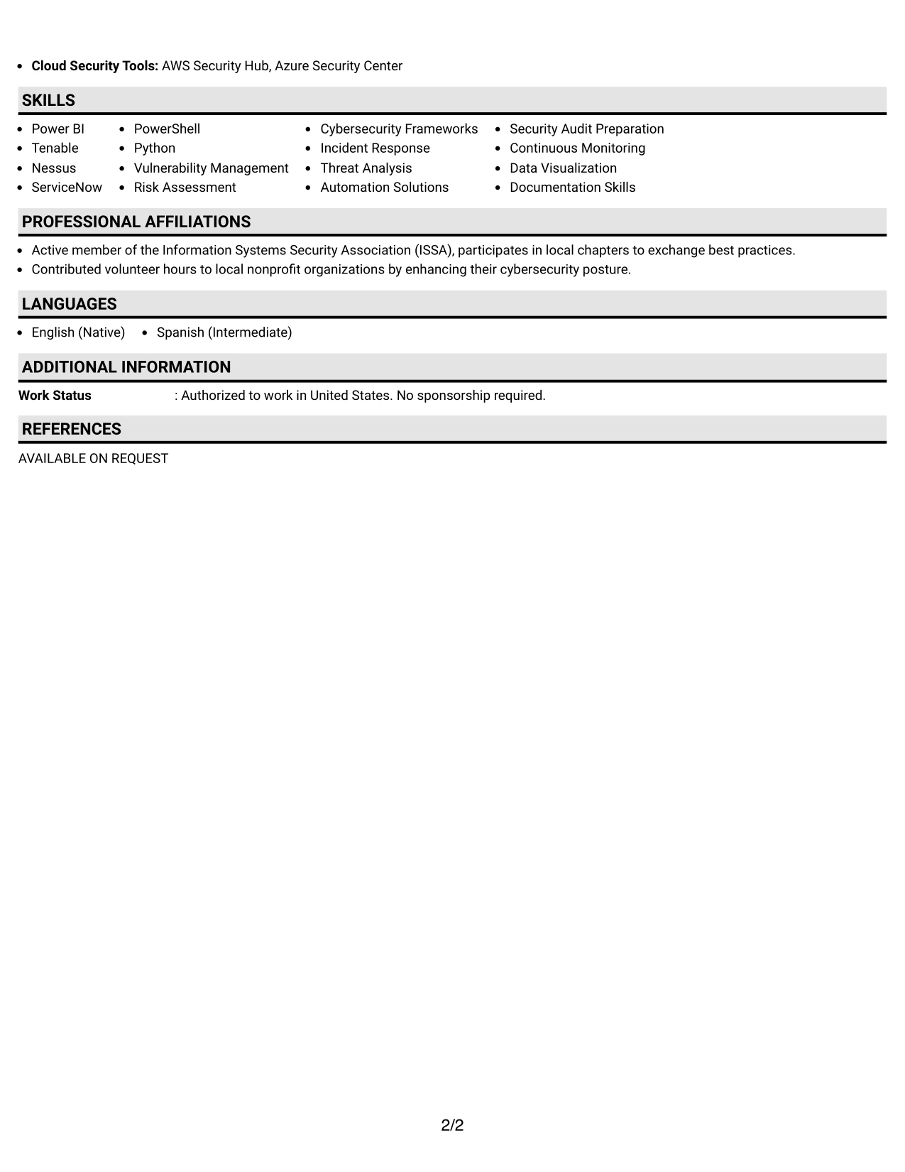 Resume Example Page 2