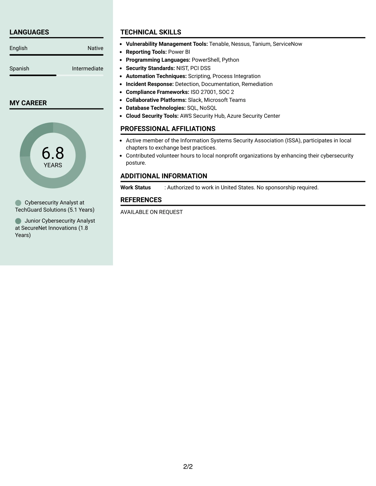Resume Example Page 2