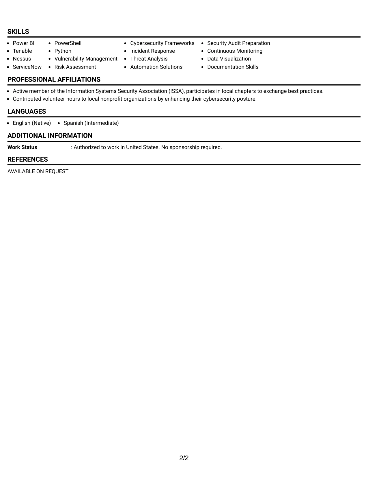 Resume Example Page 2