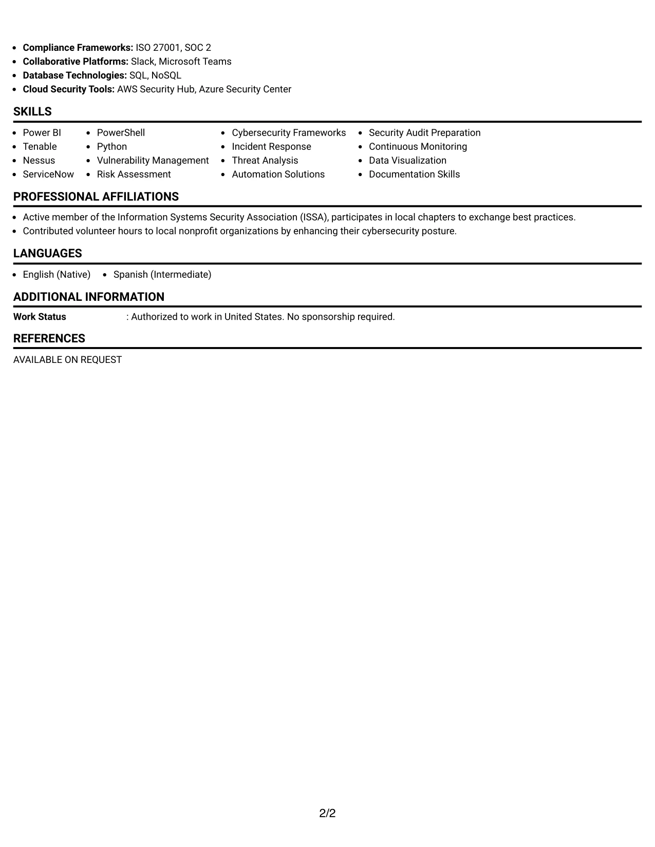 Resume Example Page 2