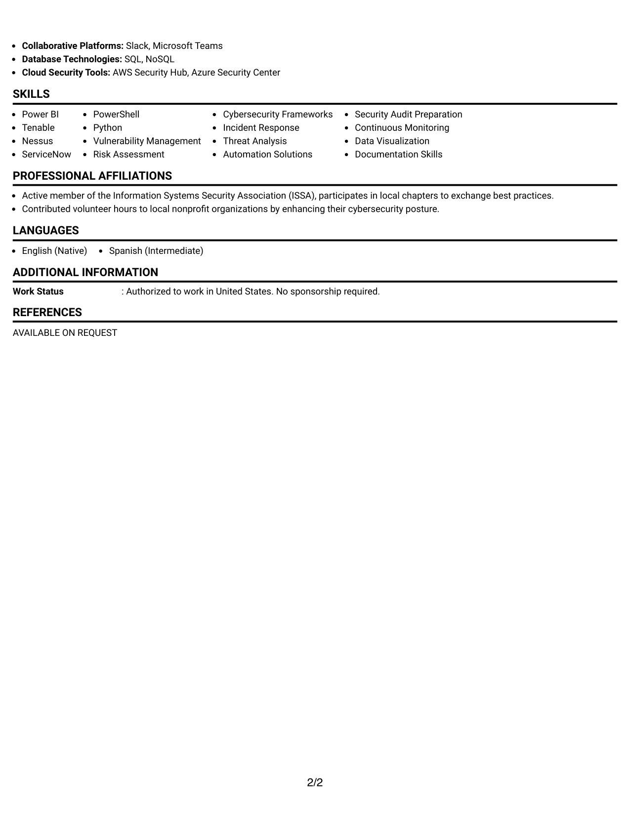 Resume Example Page 2