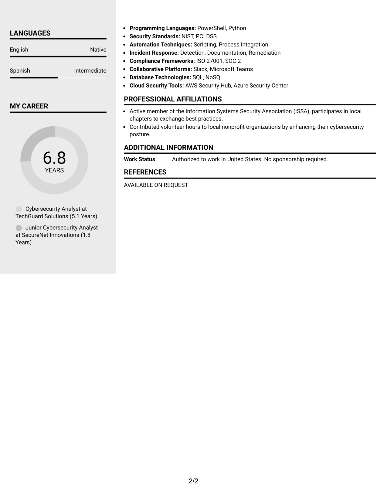Resume Example Page 2