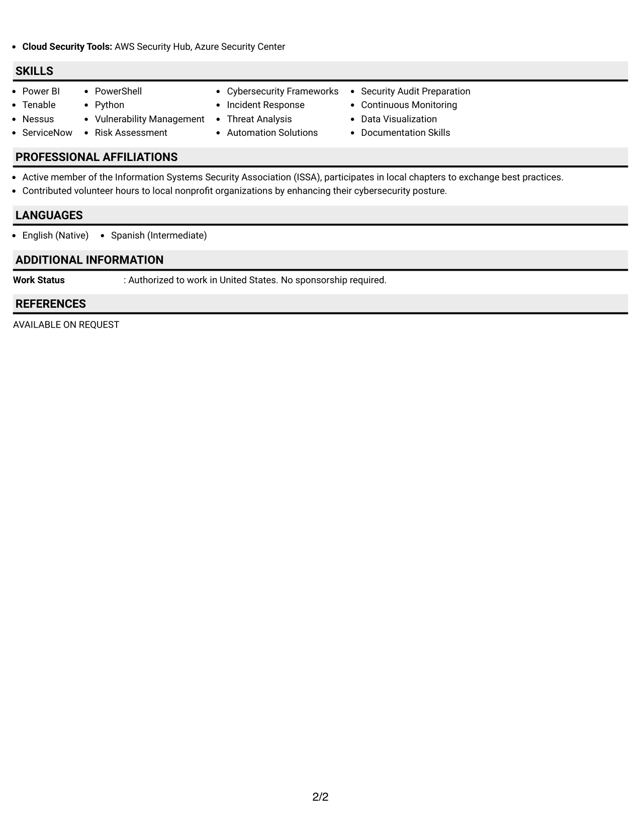 Resume Example Page 2