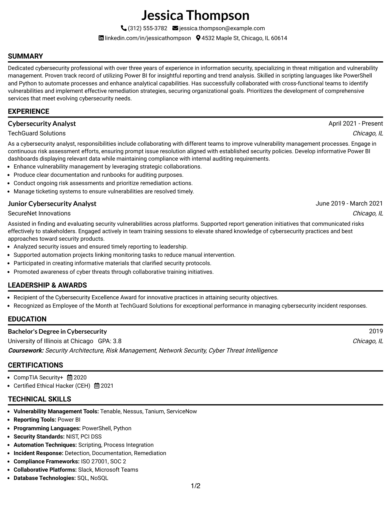 Resume Example Page 1