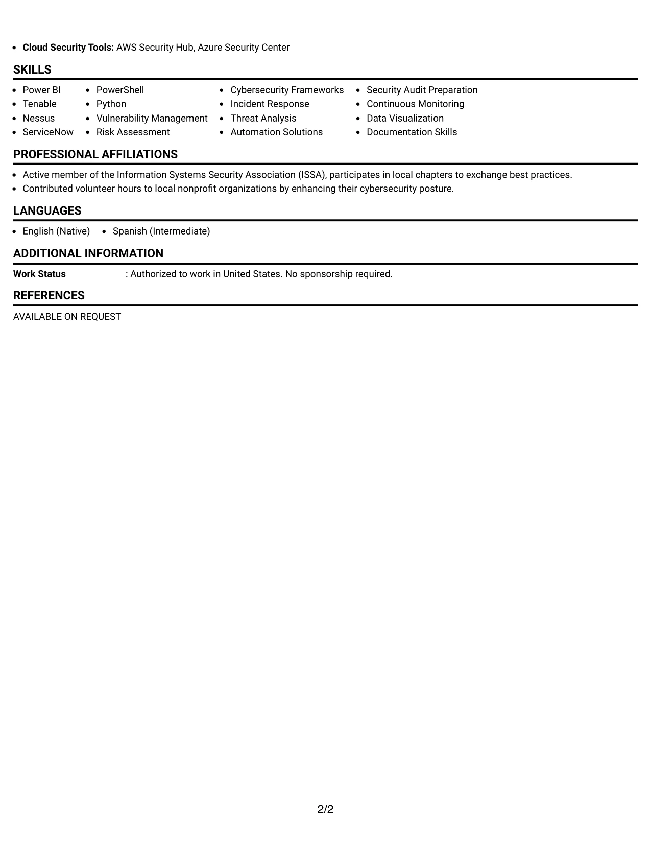 Resume Example Page 2