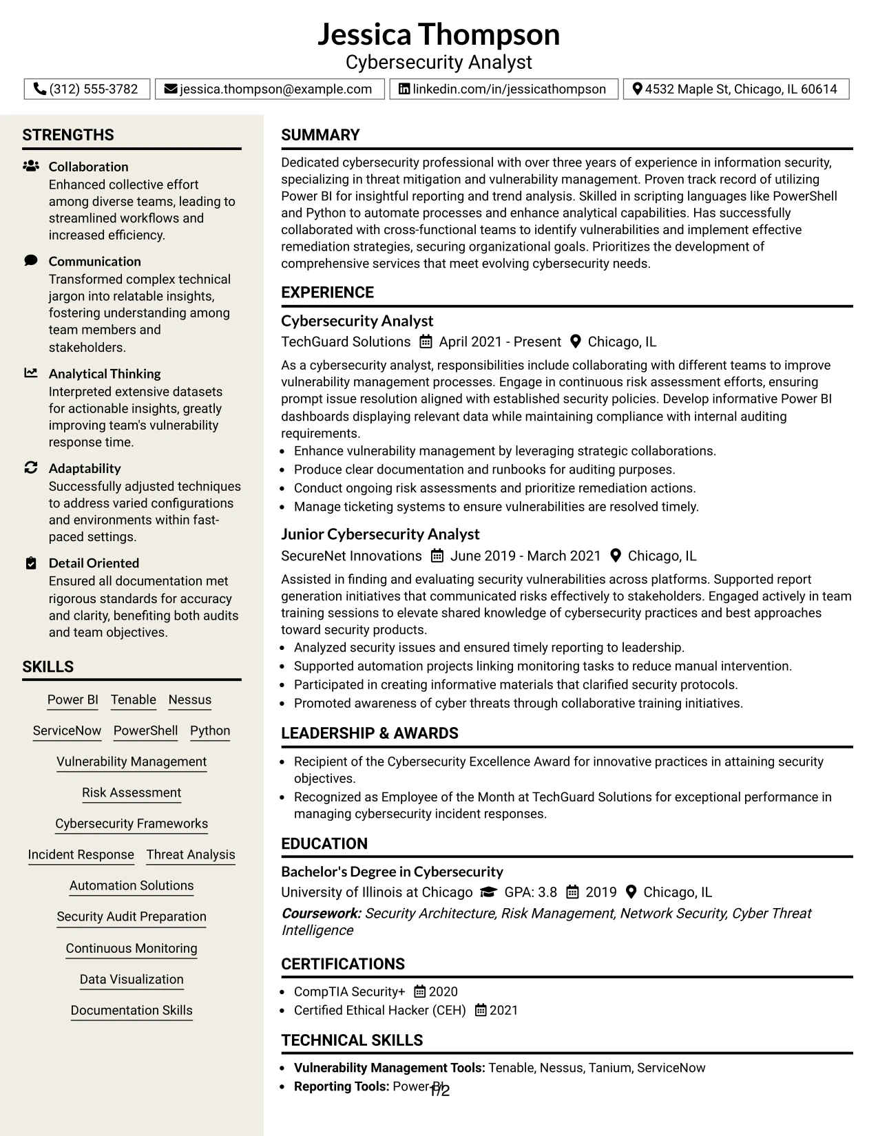 Resume Example Page 1
