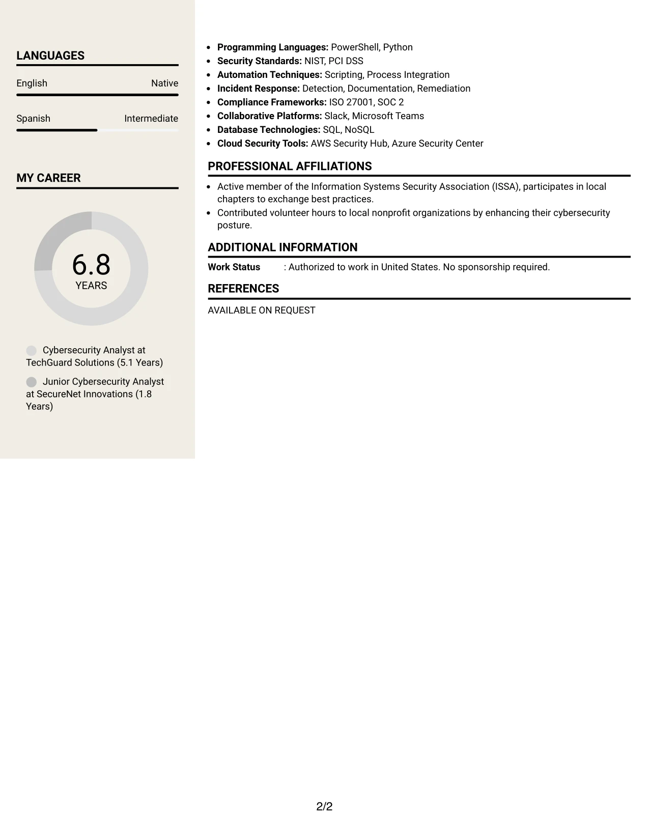Resume Example Page 2