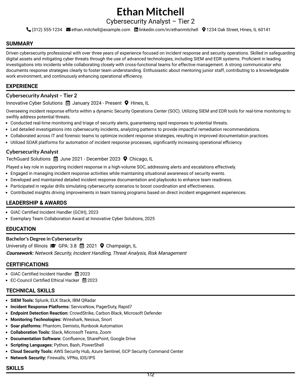 Resume Example Page 1