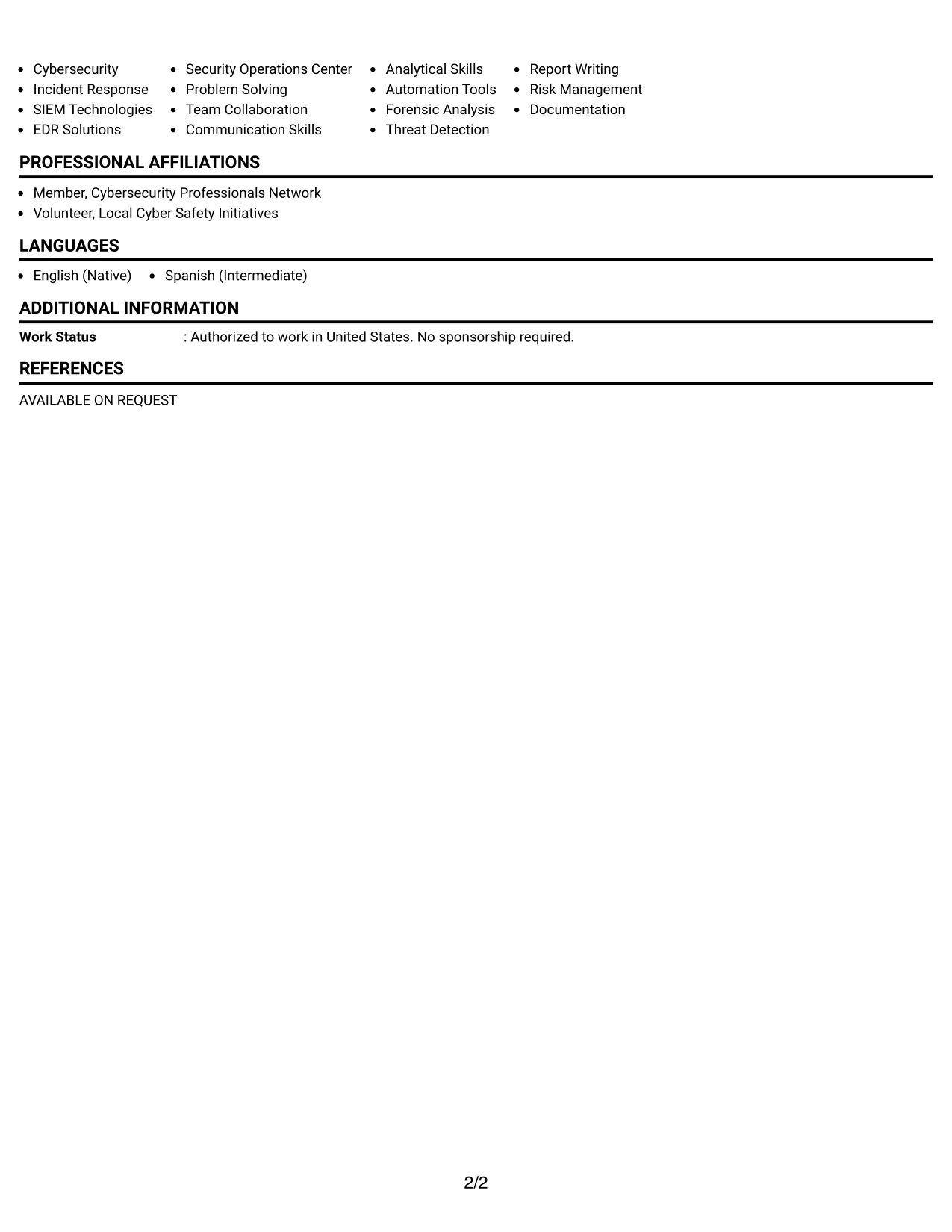 Resume Example Page 2