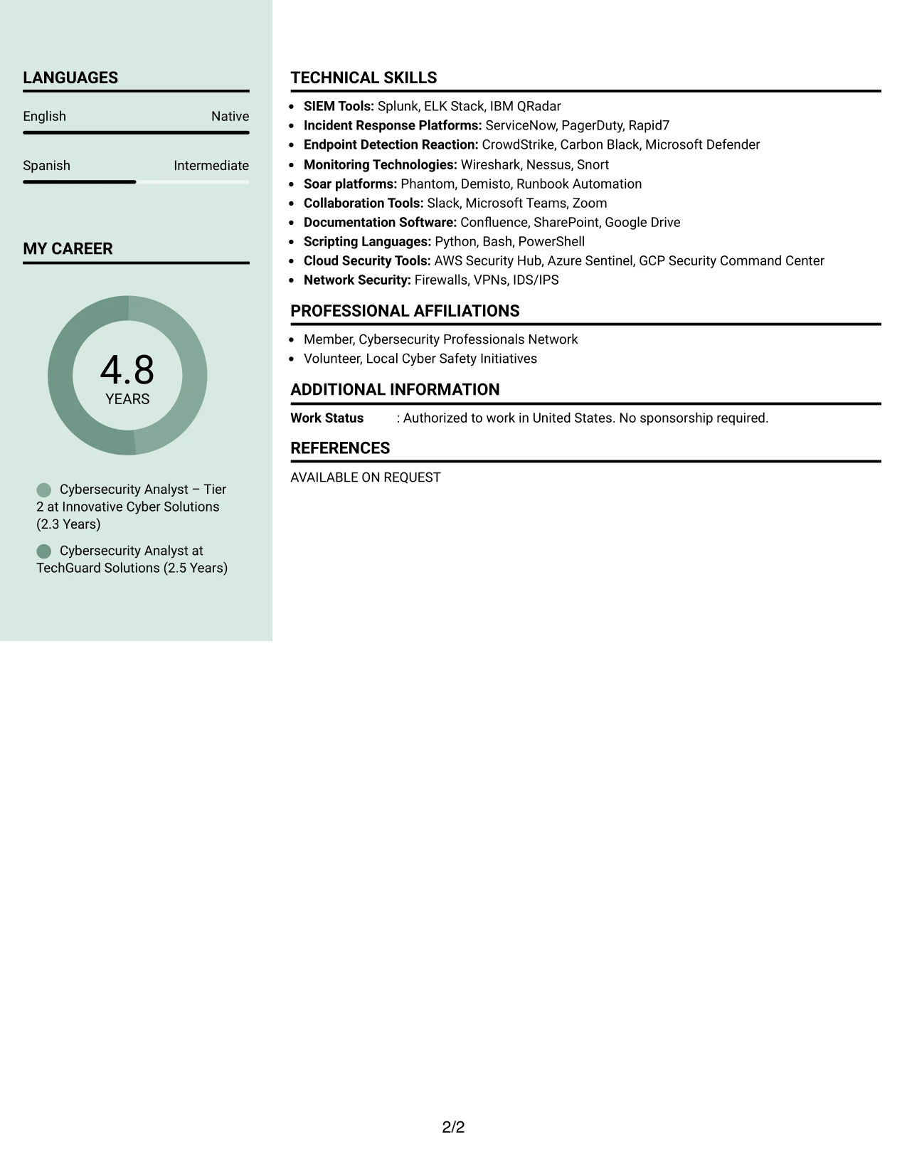Resume Example Page 2