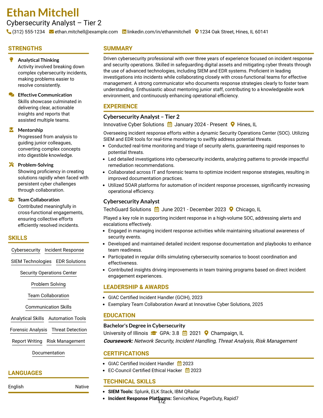 Resume Example Page 1