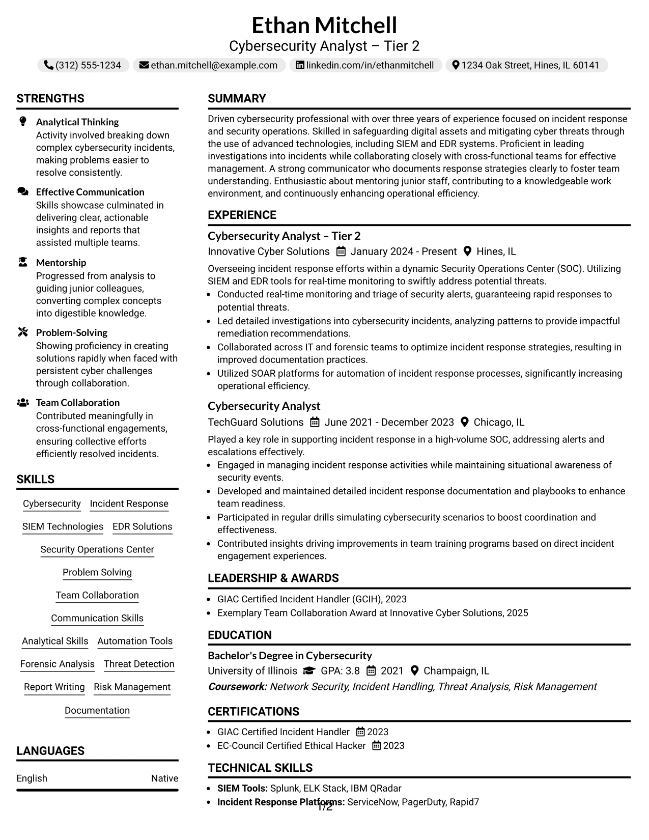 Resume Example Page 1