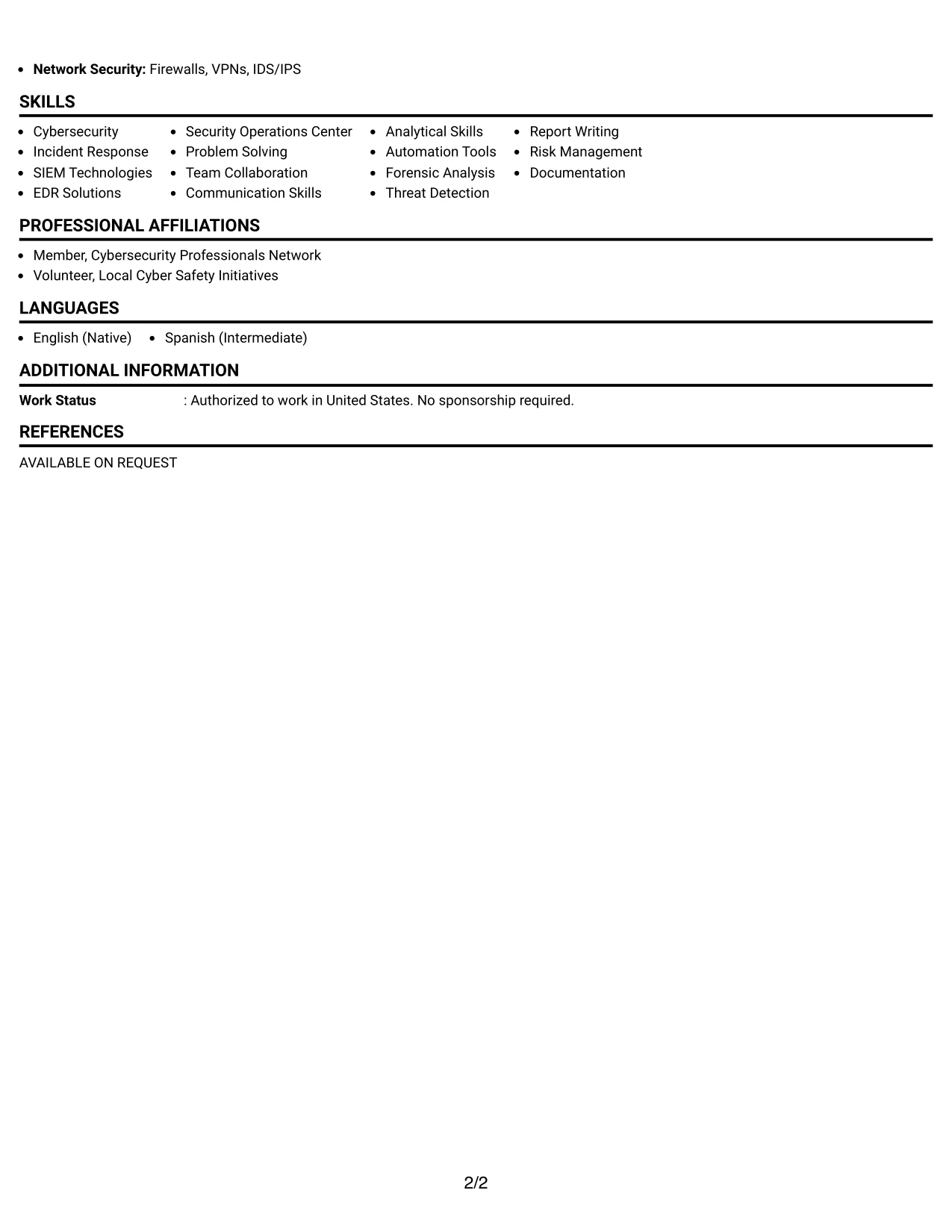 Resume Example Page 2