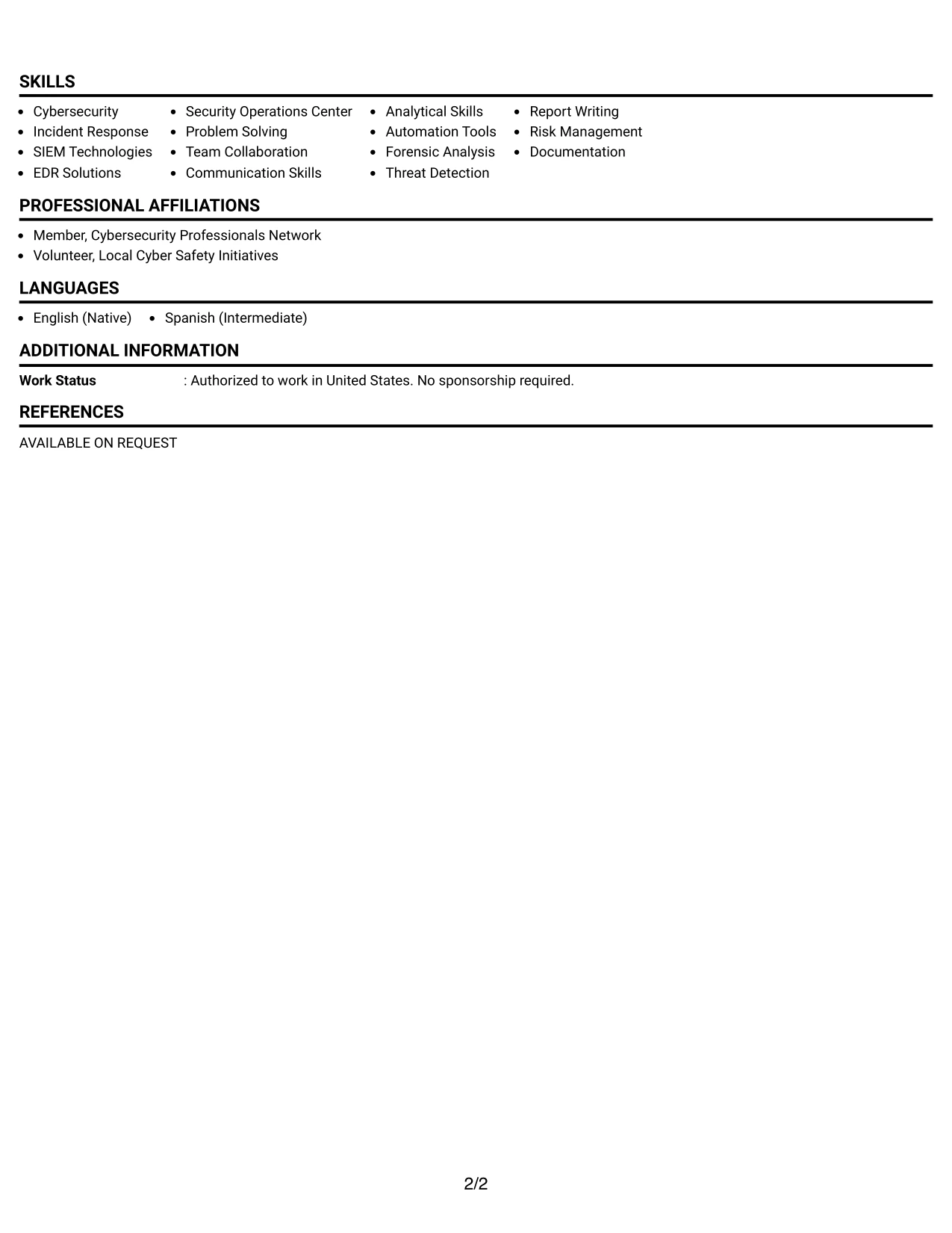 Resume Example Page 2